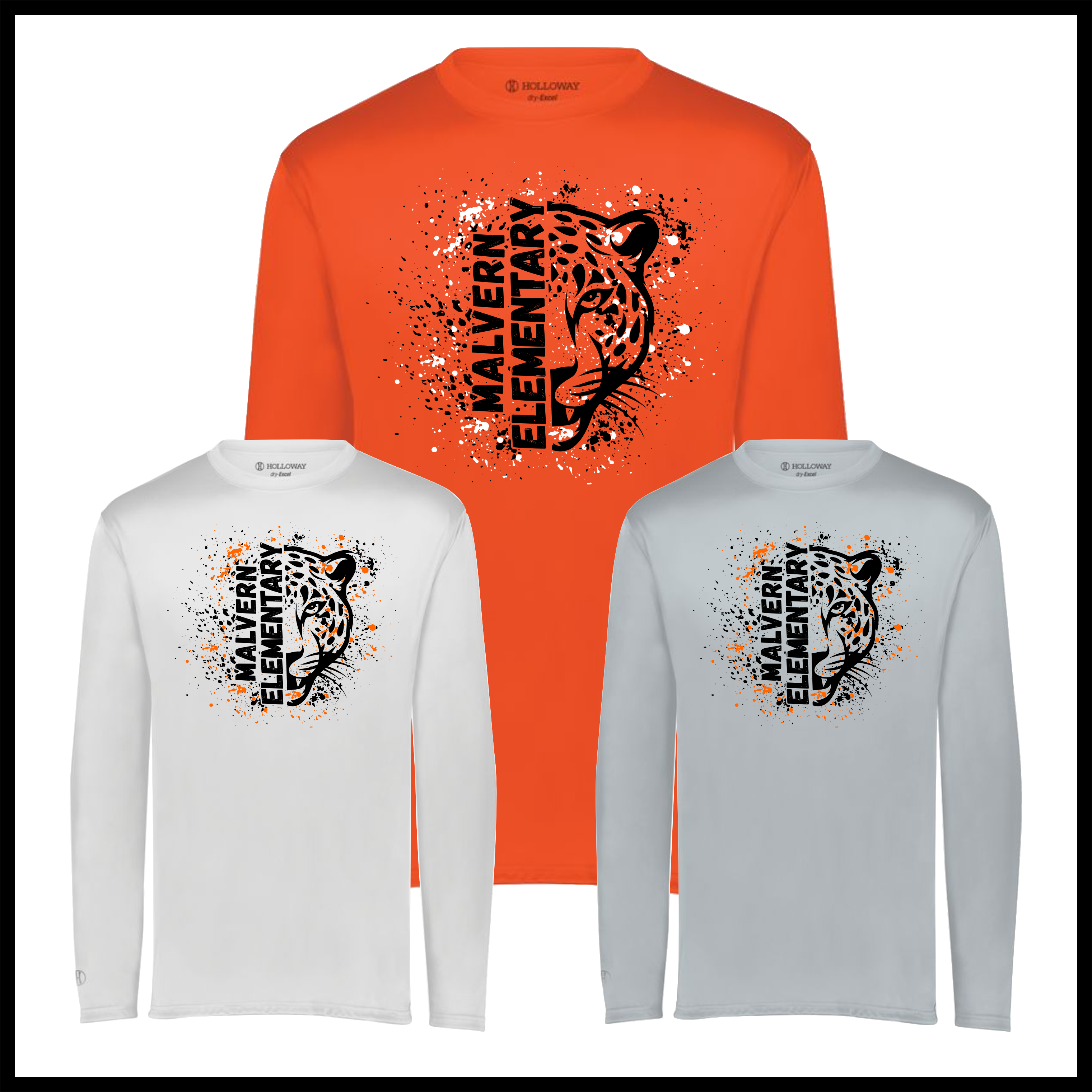 MES Malvern Elementary Splatter Print Long Sleeve 100% Poly Wicking T-Shirt