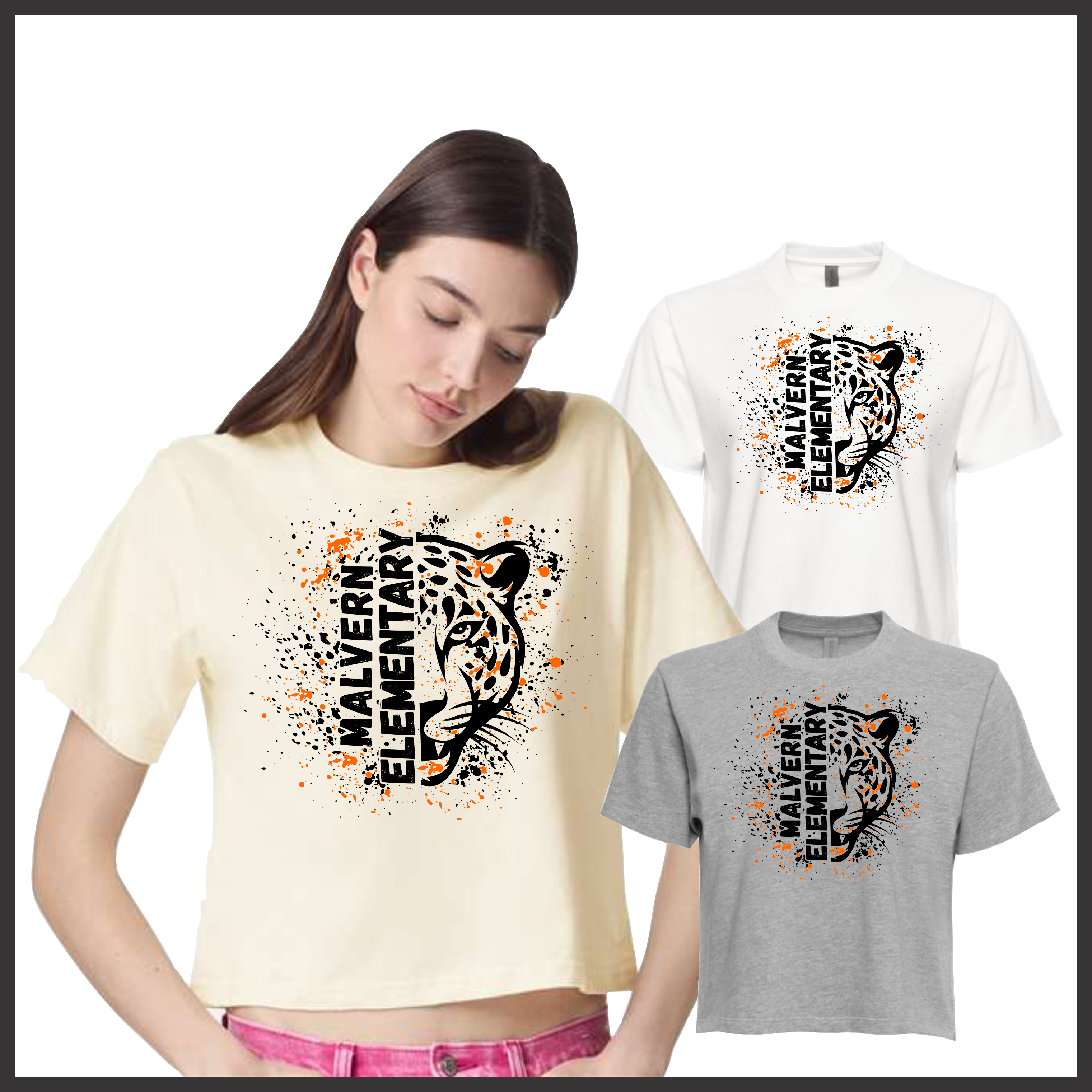 MES Malvern Elementary Splatter Print Short Sleeve Boxy T-Shirt