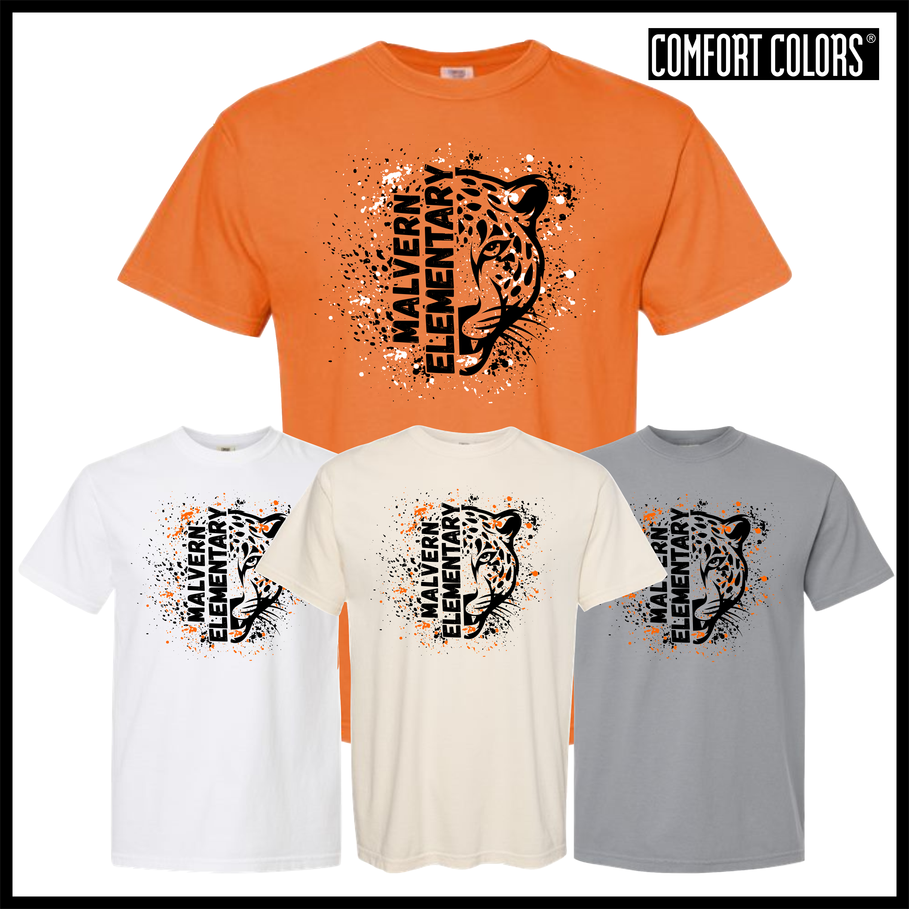 MES Malvern Elementary Splatter Print Short Sleeve Comfort Colors T-Shirt