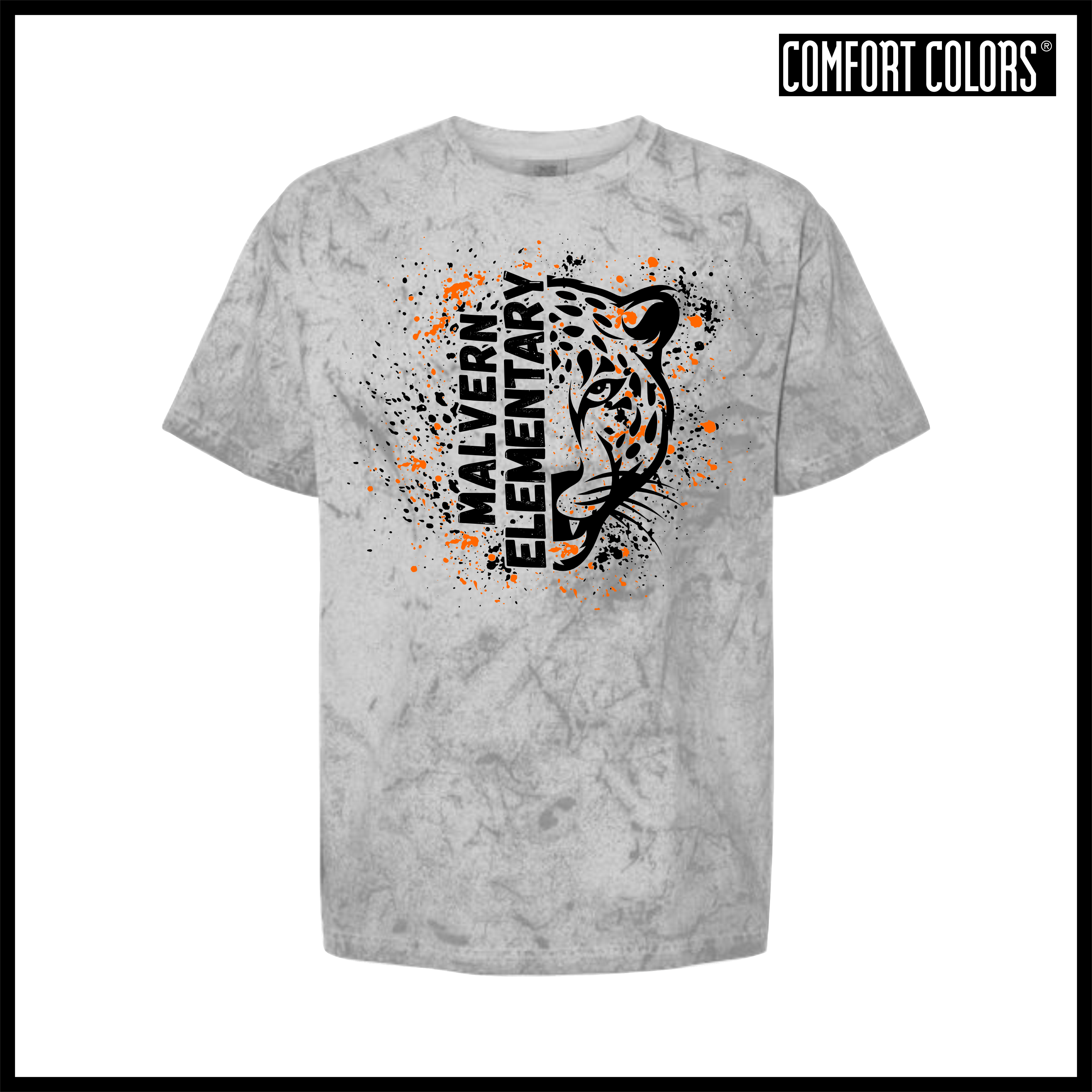 MES Malvern Elementary Splatter Print Short Sleeve Comfort Colors Colorblast T-Shirt