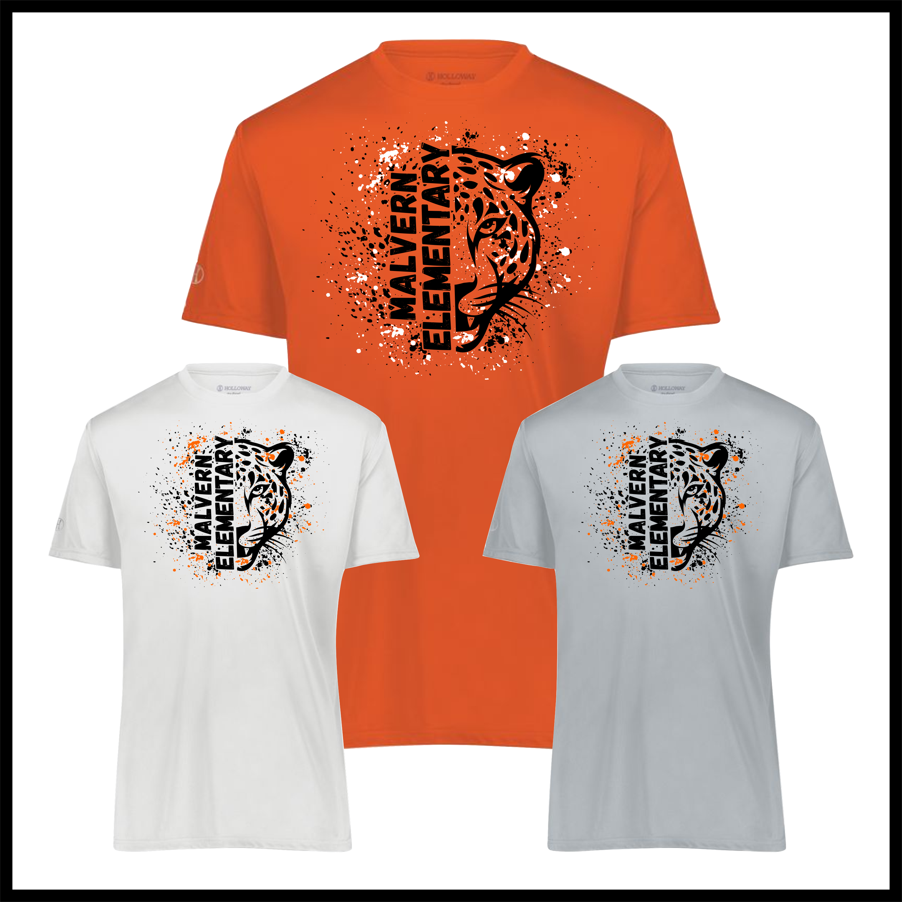 MES Malvern Elementary Splatter Print Short Sleeve 100% Poly Wicking T-Shirt