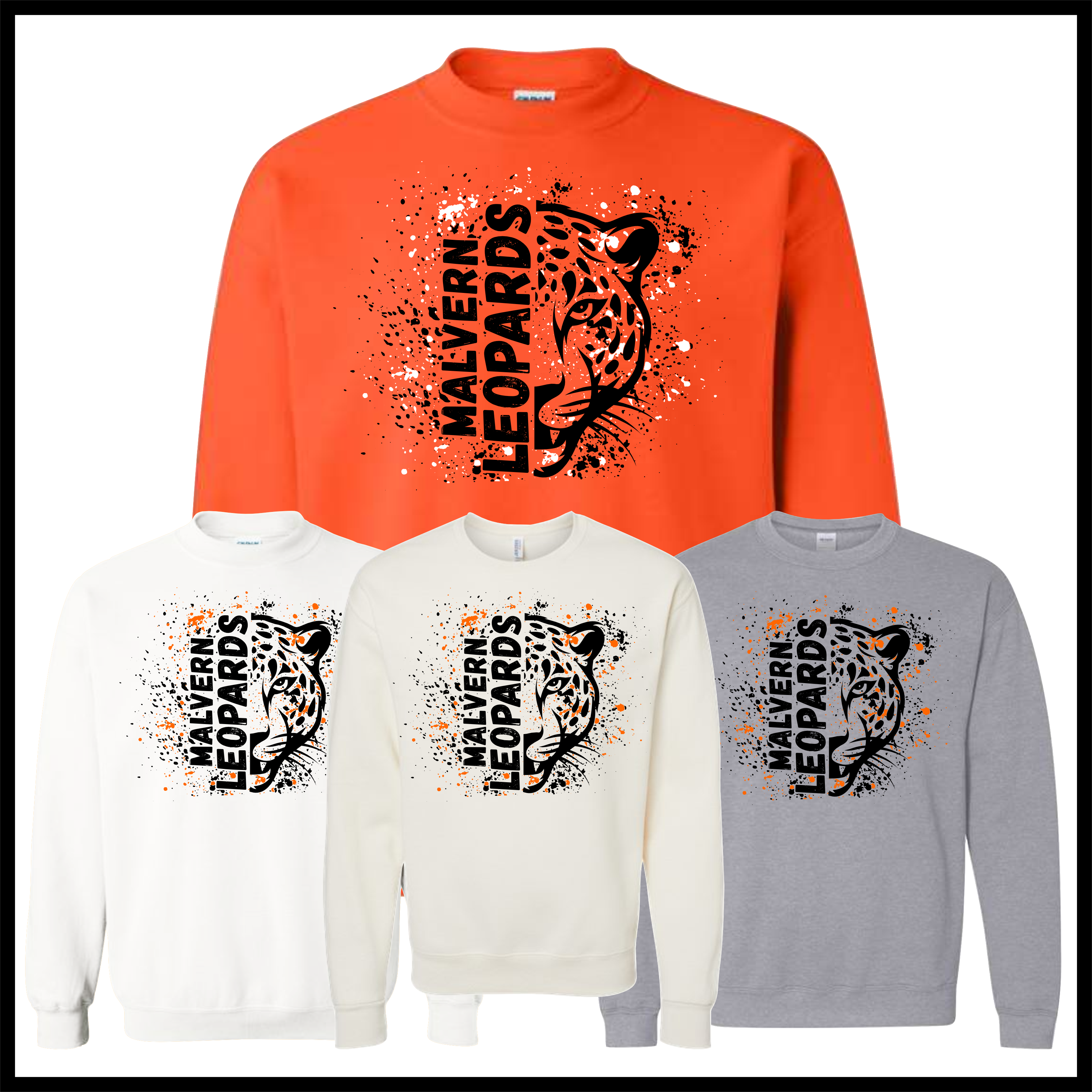MES Malvern Leopards Splatter Print Cotton Blend Crewneck Sweatshirt