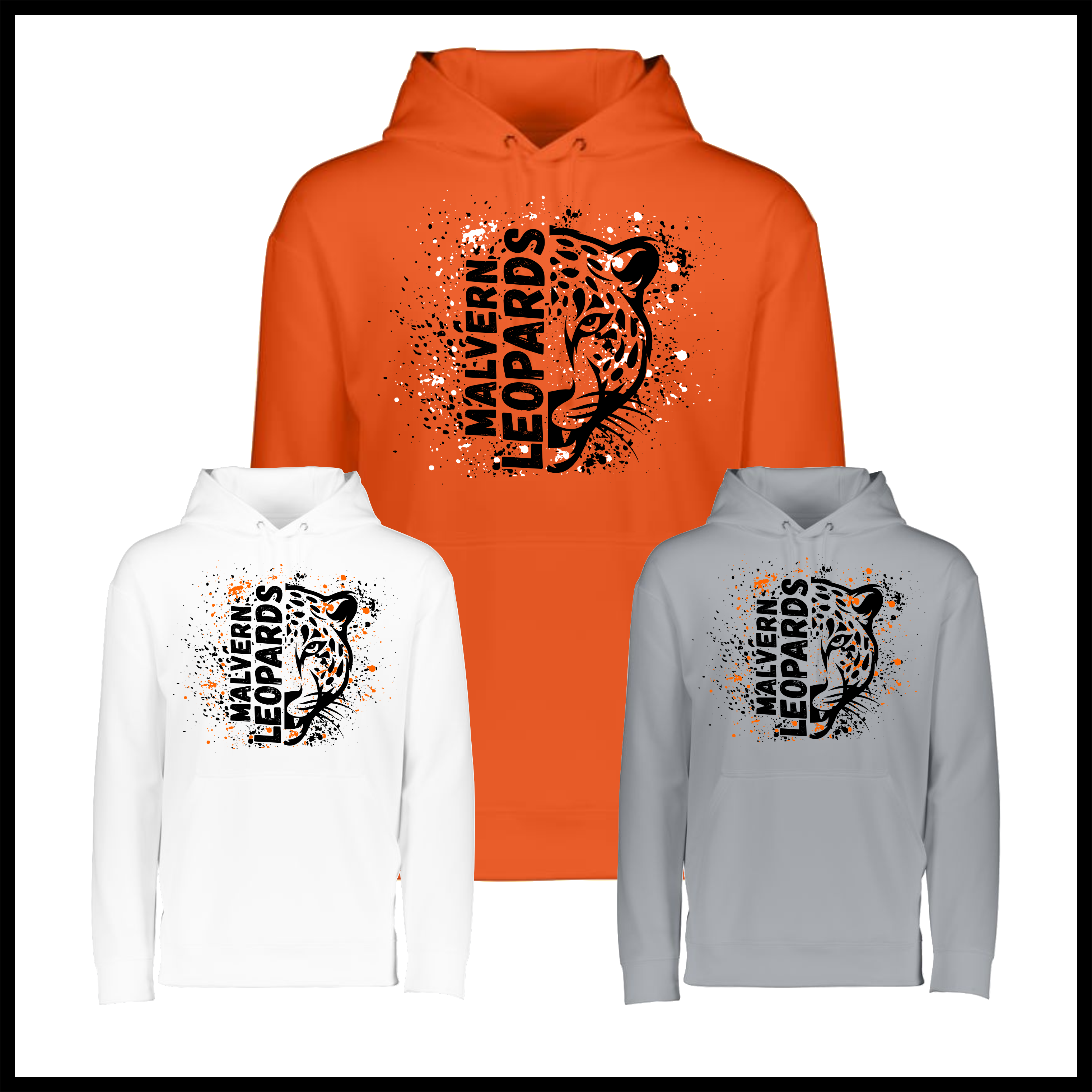MES Malvern Leopards Splatter Print 100% Poly Wicking Hoodie Sweatshirt