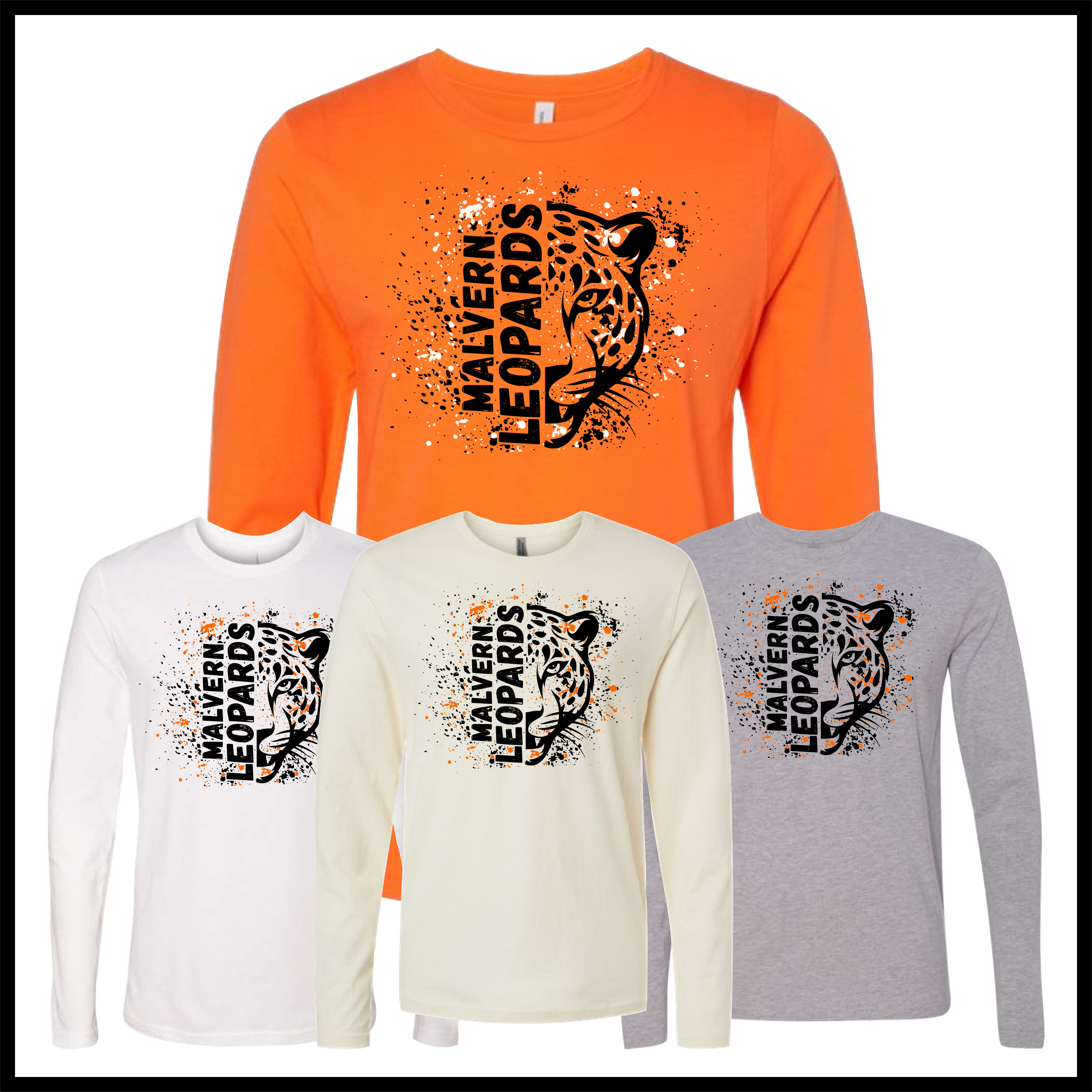 MES Malvern Leopards Splatter Print Long Sleeve Ringspun Cotton T-Shirt