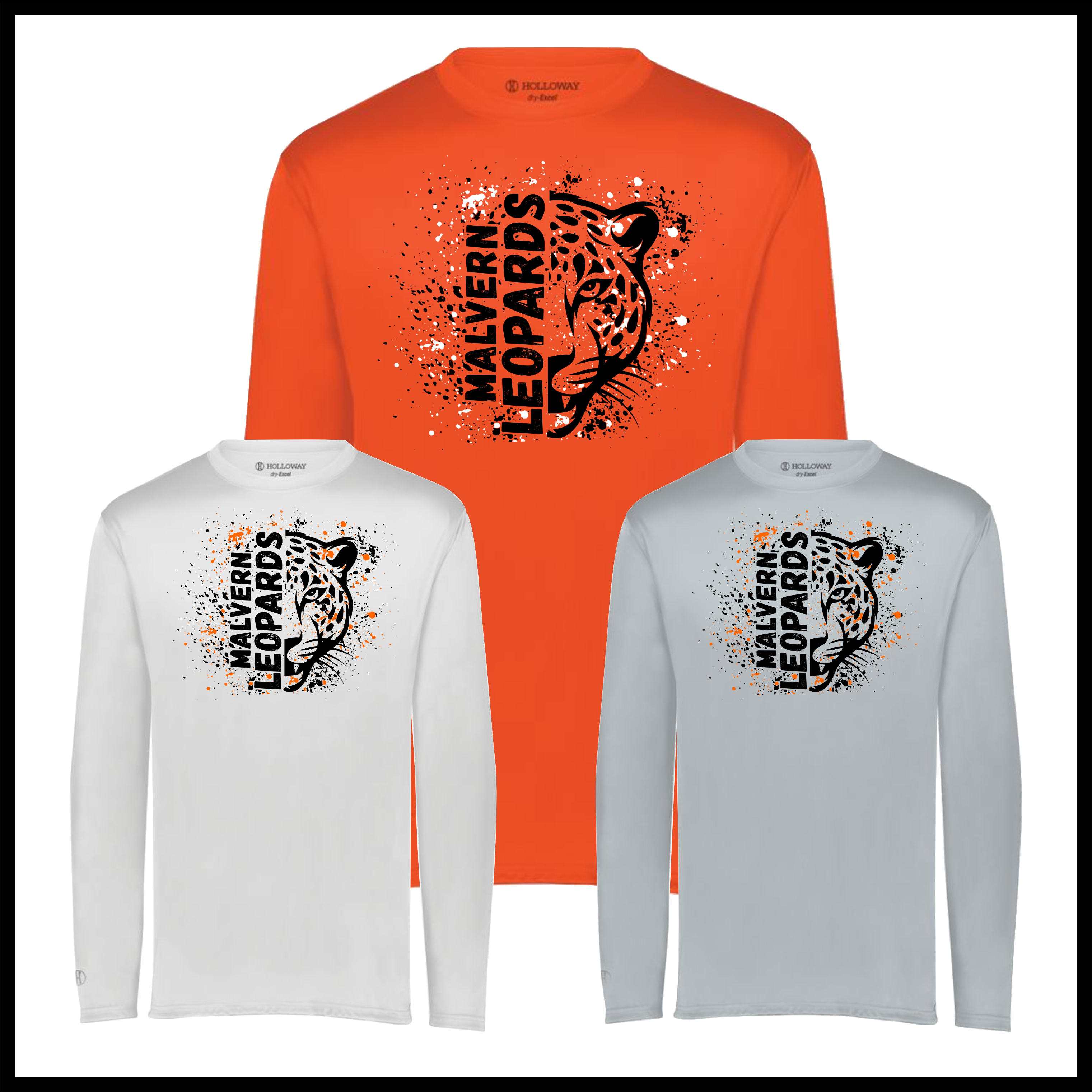 MES Malvern Leopards Splatter Print Long Sleeve 100% Poly Wicking T-Shirt