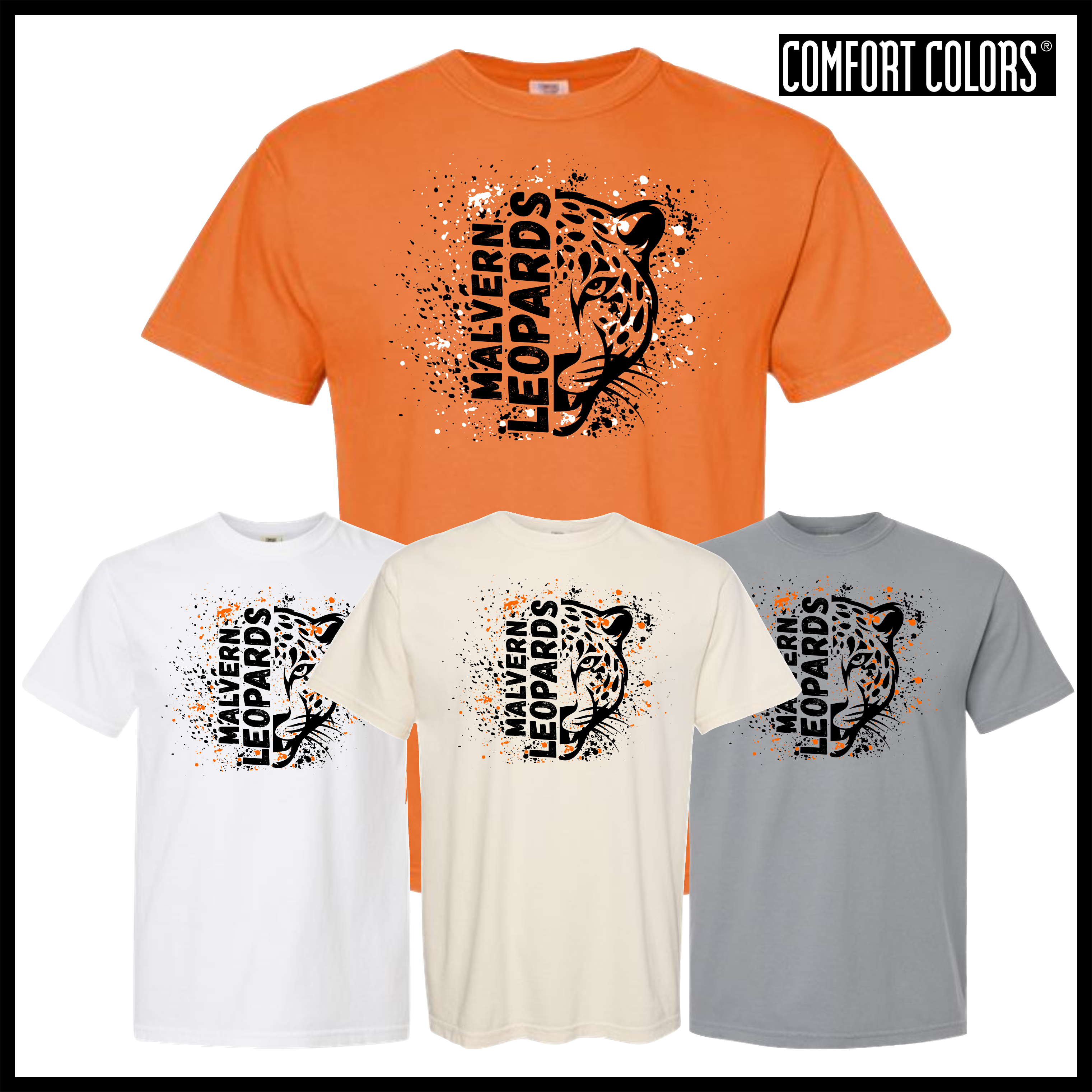 MES Malvern Leopards Splatter Print Short Sleeve Comfort Colors T-Shirt