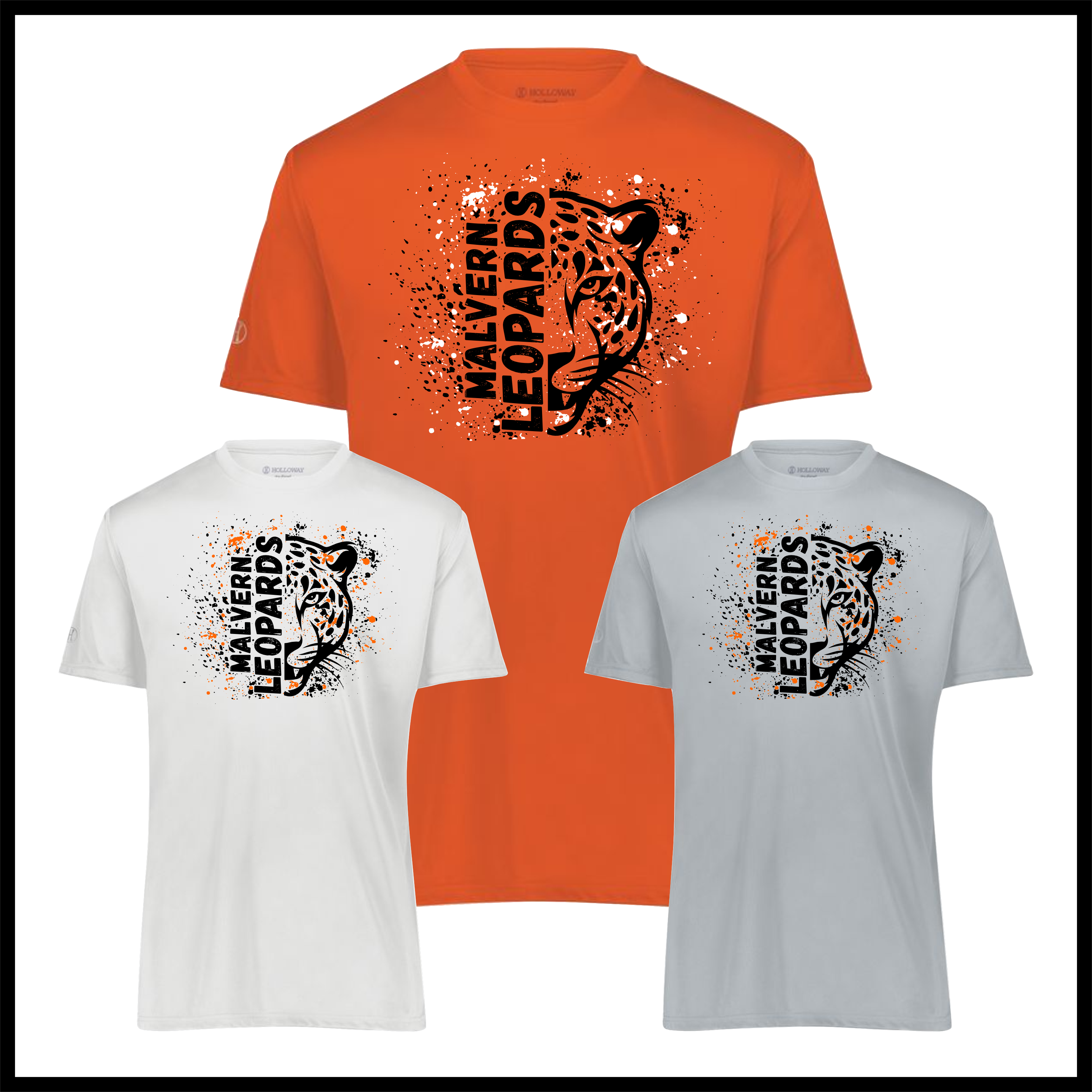 MES Malvern Leopards Splatter Print Short Sleeve 100% Poly Wicking T-Shirt