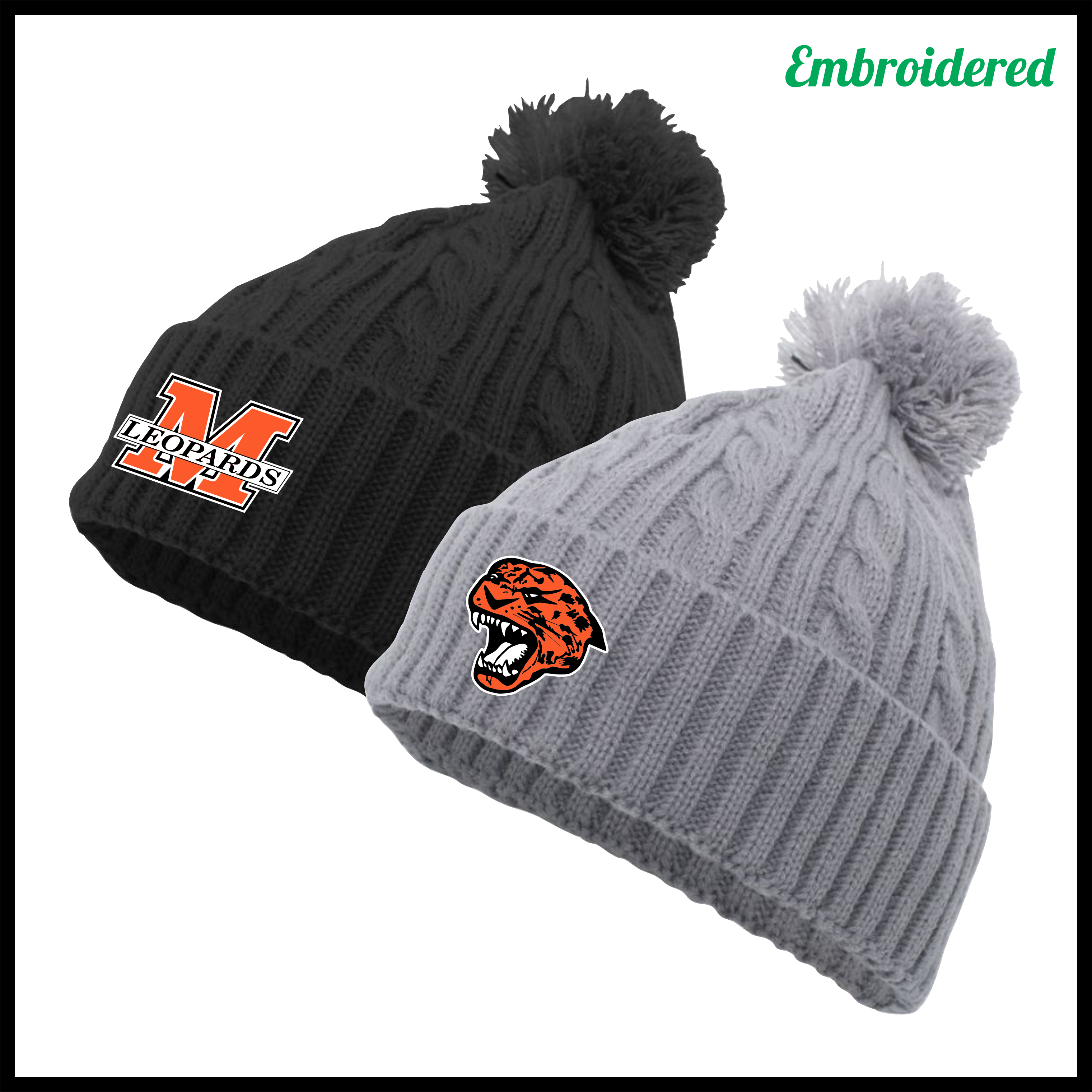 MES Cable Knit Beanie With Pom