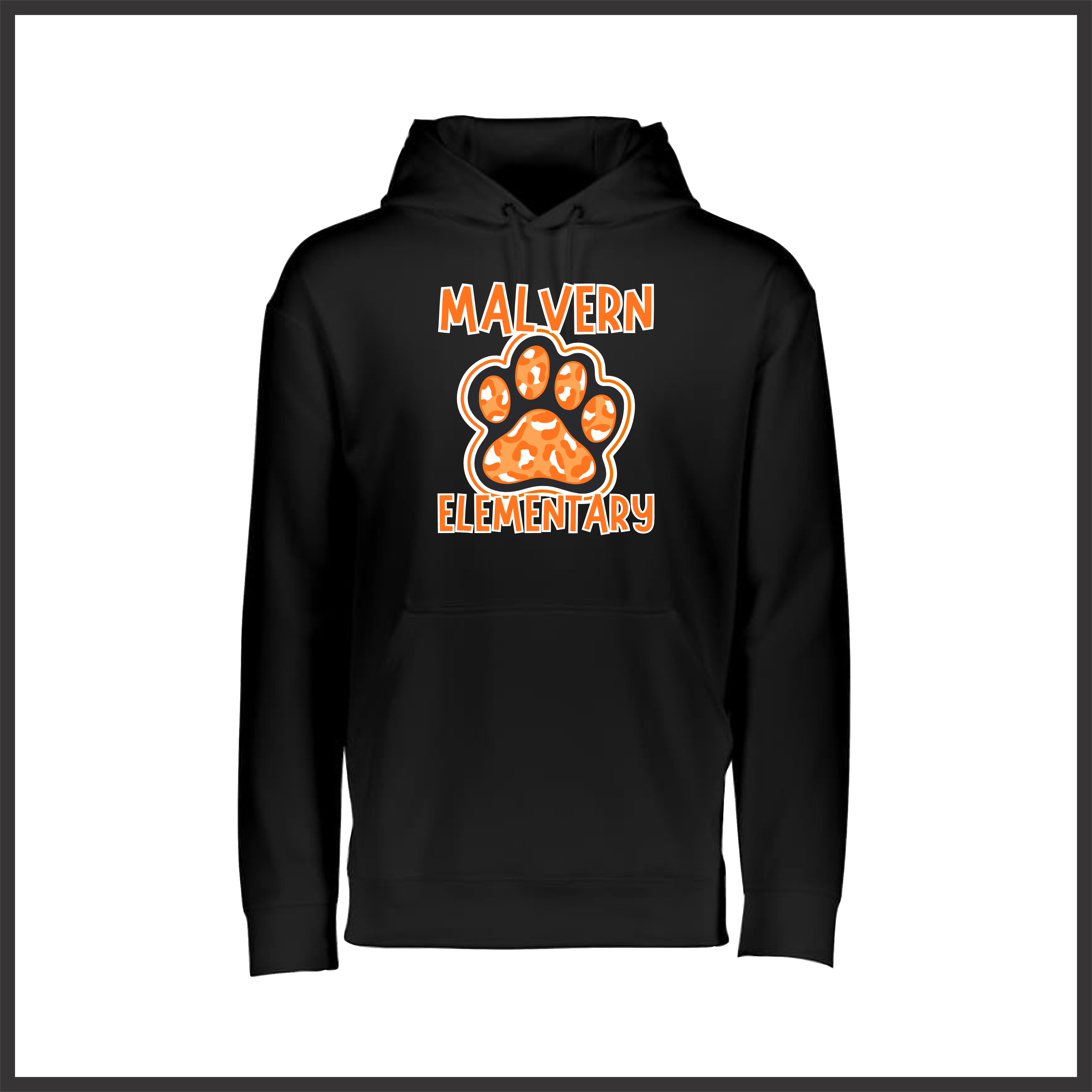 MES Malvern Elementary Paw Leopard Print 100% Poly Wicking Hoodie Sweatshirt