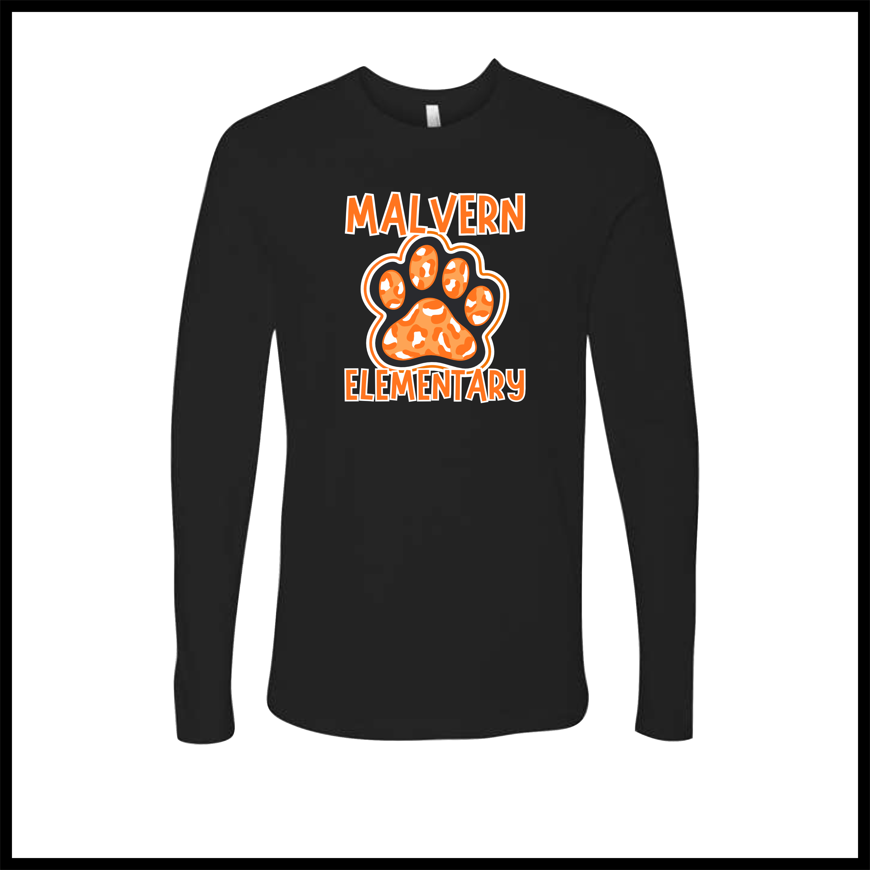 MES Malvern Elementary Paw Leopard Print Long Sleeve Ringspun Cotton T-Shirt