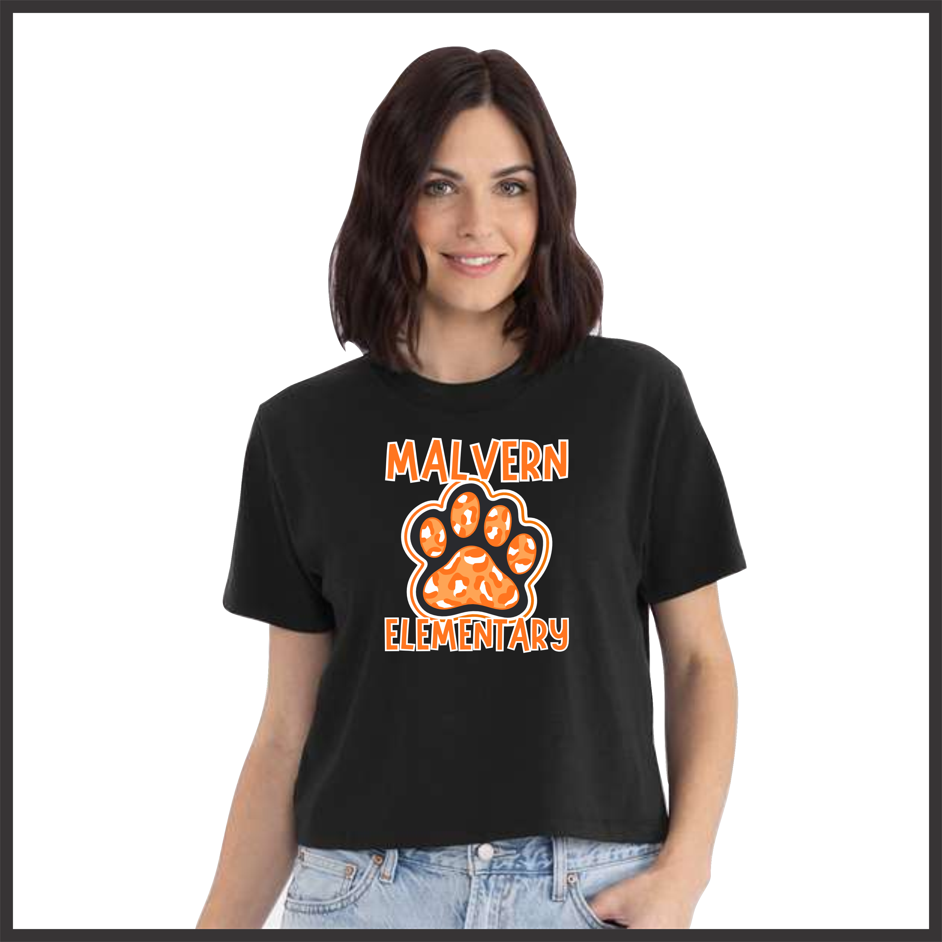 MES Malvern Elementary Paw Leopard Print Short Sleeve Boxy T-Shirt