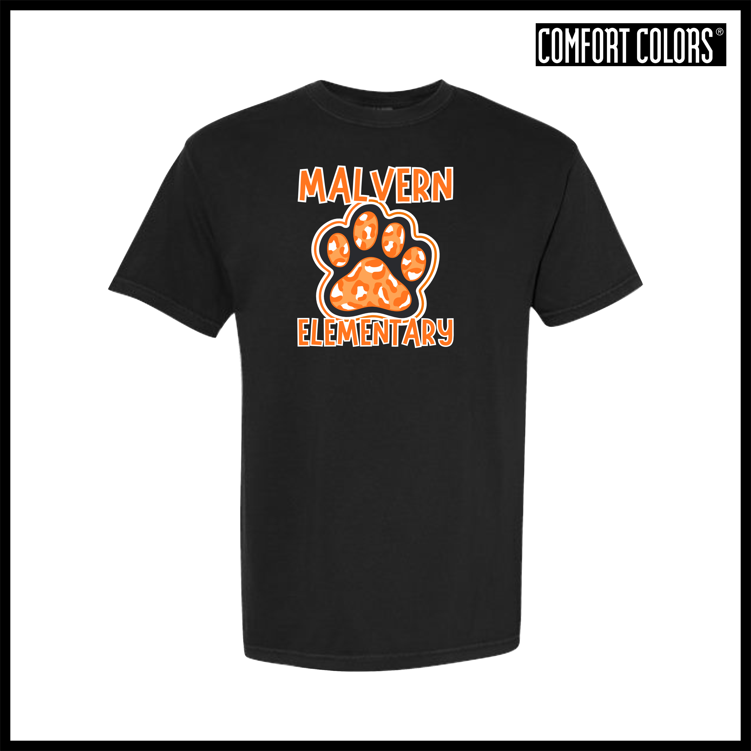 MES Malvern Elementary Paw Leopard Print Short Sleeve Comfort Colors T-Shirt