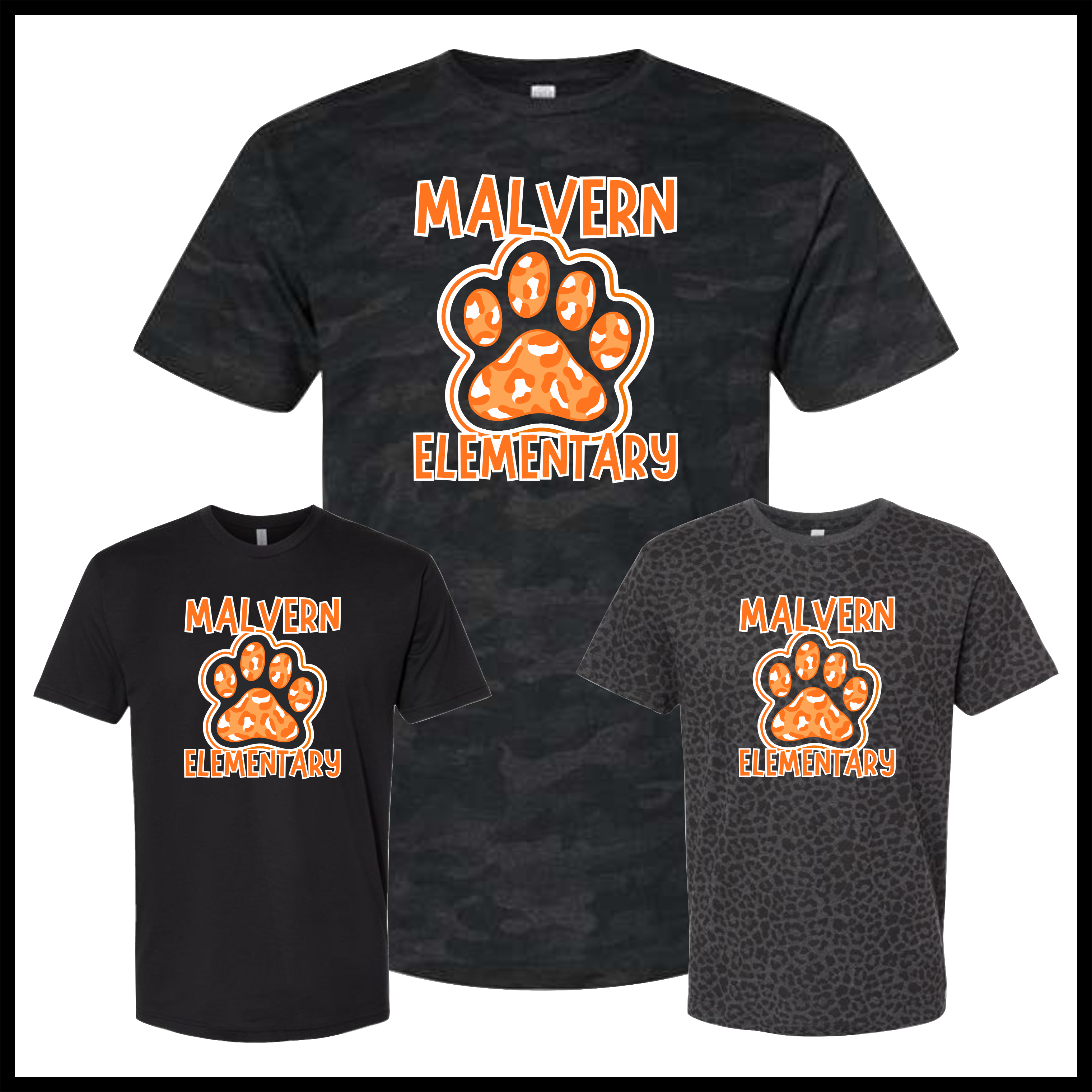 MES Malvern Elementary Paw Leopard Print Short Sleeve Ringspun Cotton T-Shirt