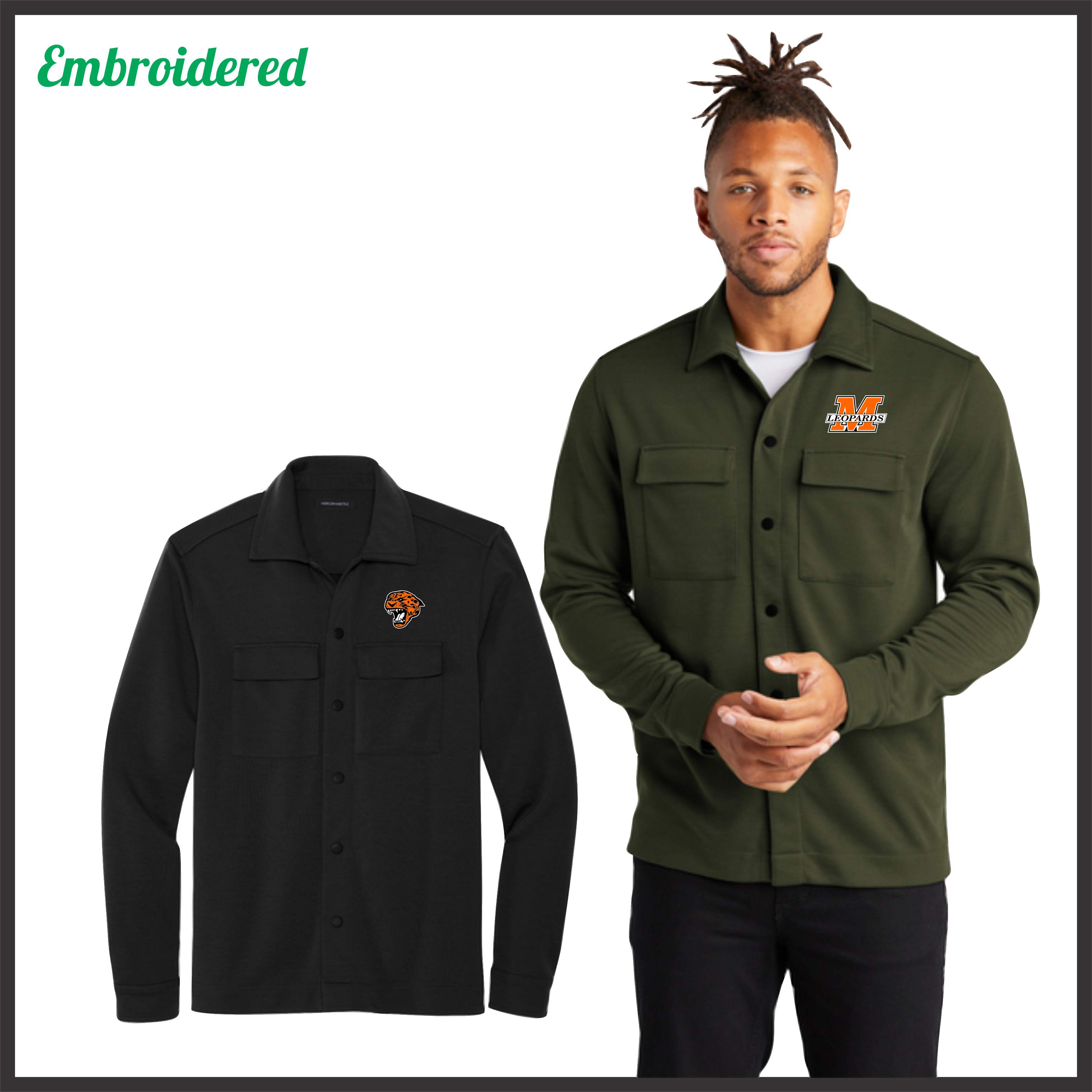 MES Embroidered Snap Front Shirt Jacket