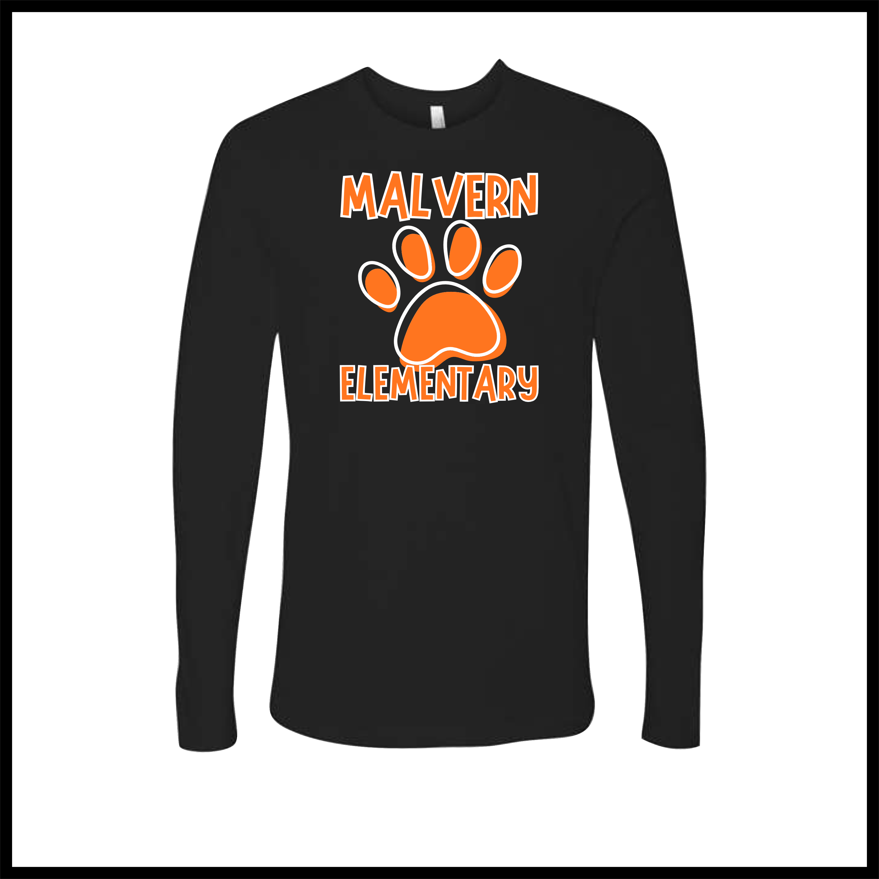 MES Malvern Elementary Paw Solid Print Long Sleeve Ringspun Cotton T-Shirt