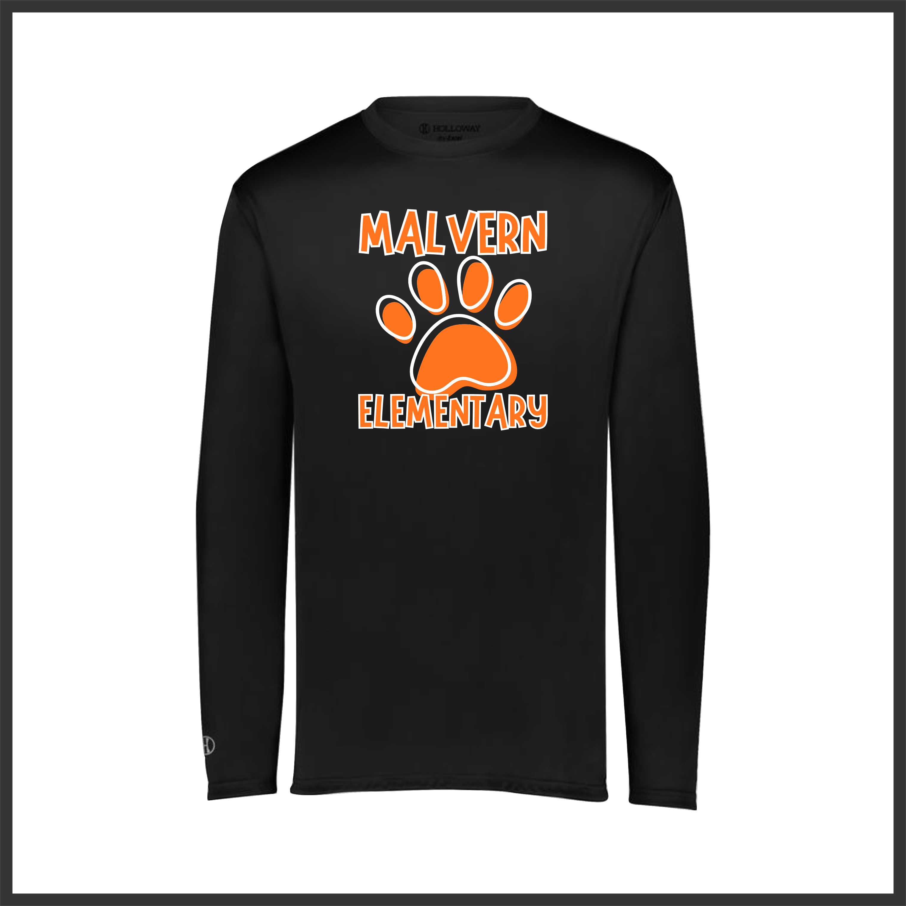 MES Malvern Elementary Paw Solid Print Long Sleeve 100% Poly Wicking T-Shirt