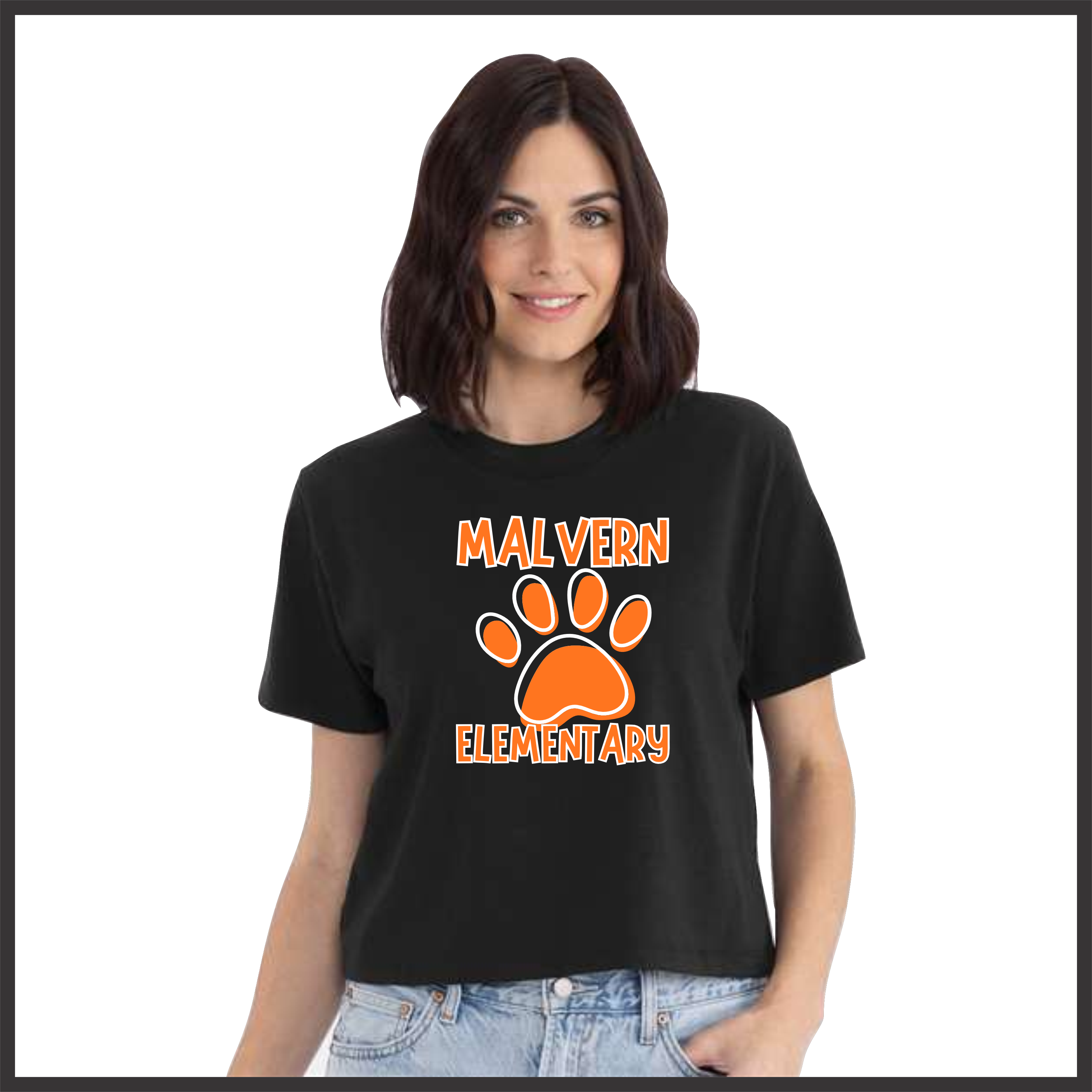 MES Malvern Elementary Paw Solid Print Short Sleeve Boxy T-Shirt