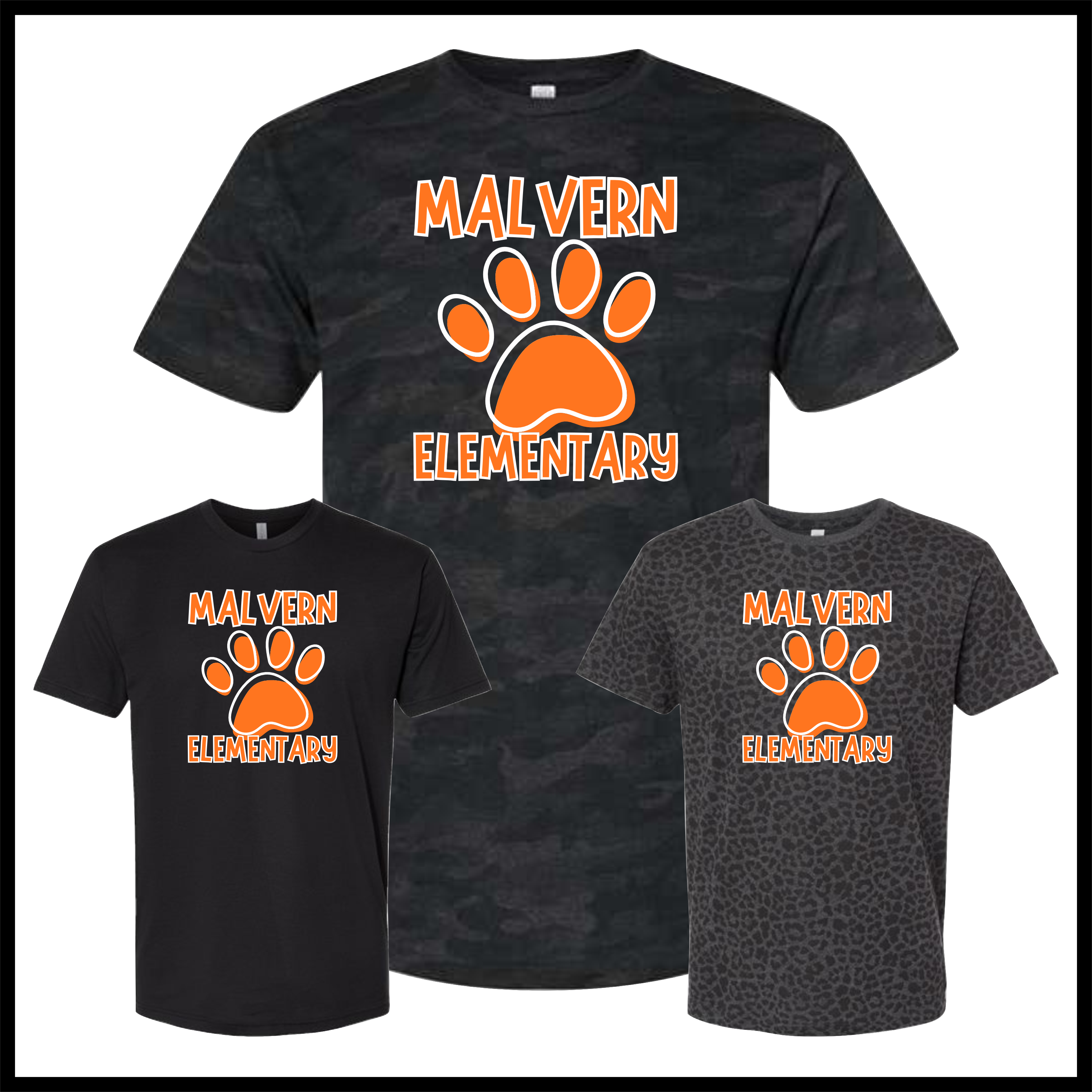 MES Malvern Elementary Paw Solid Print Short Sleeve Ringspun Cotton T-Shirt