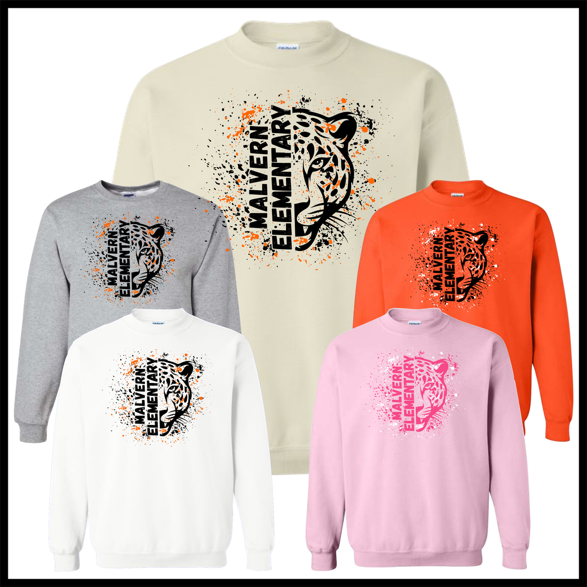 MES LLPO Malvern Elementary Splatter Print Cotton Blend Crewneck Sweatshirt