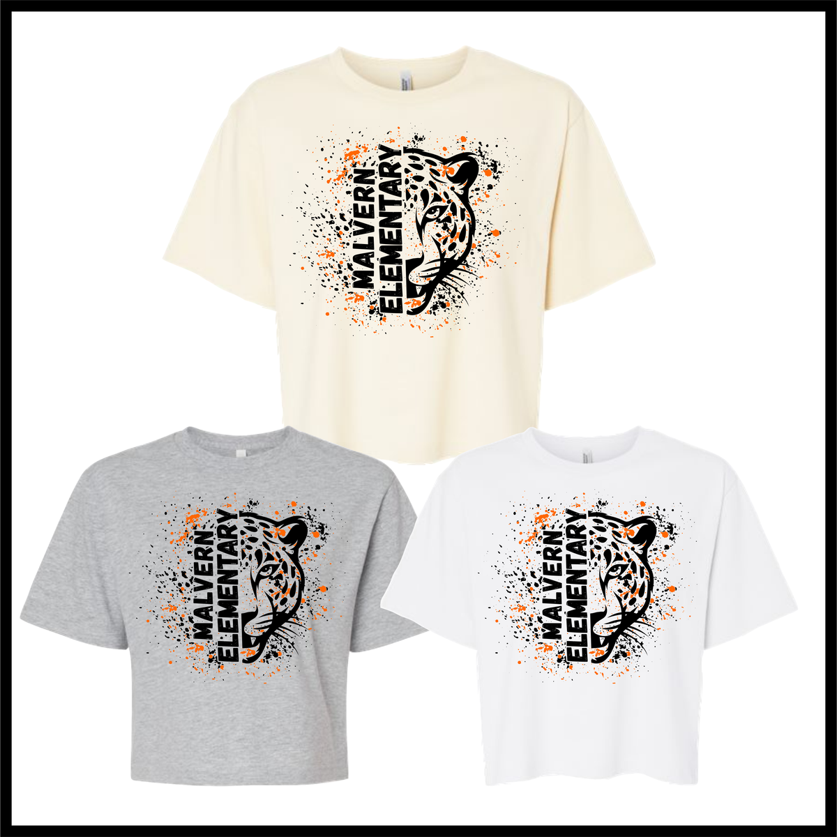 MES LLPO Malvern Elementary Splatter Print Boxy Crop T-Shirt