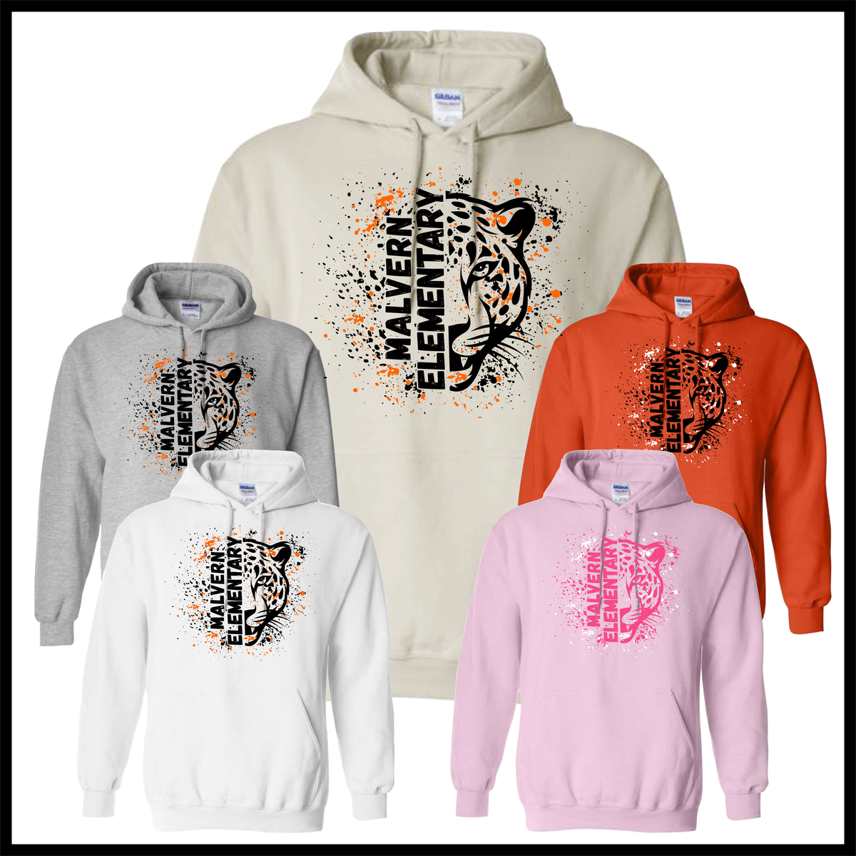 MES LLPO Malvern Elementary Splatter Print Cotton Blend Hoodie Sweatshirt