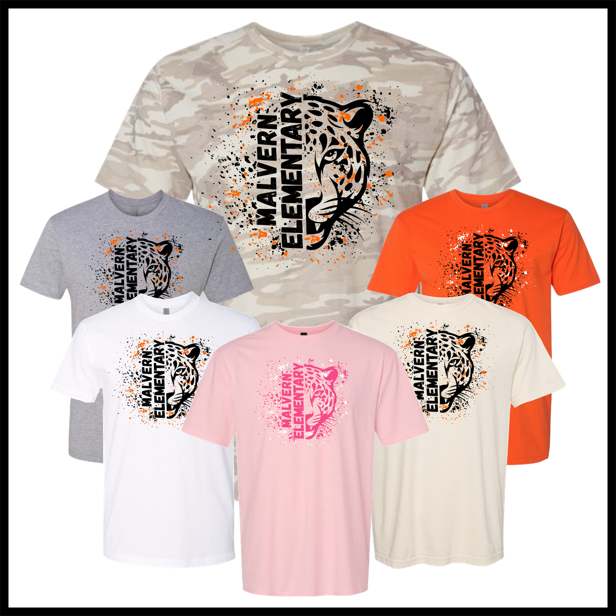 MES LLPO Malvern Elementary Splatter Print Short Sleeve Ringspun Cotton T-Shirt