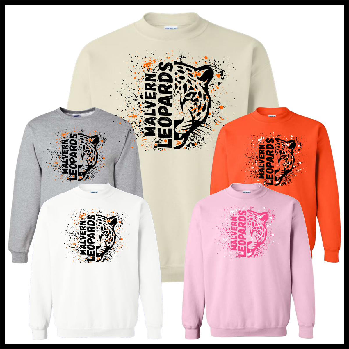 MES LLPO Malvern Leopards Splatter Print Cotton Blend Crewneck Sweatshirt