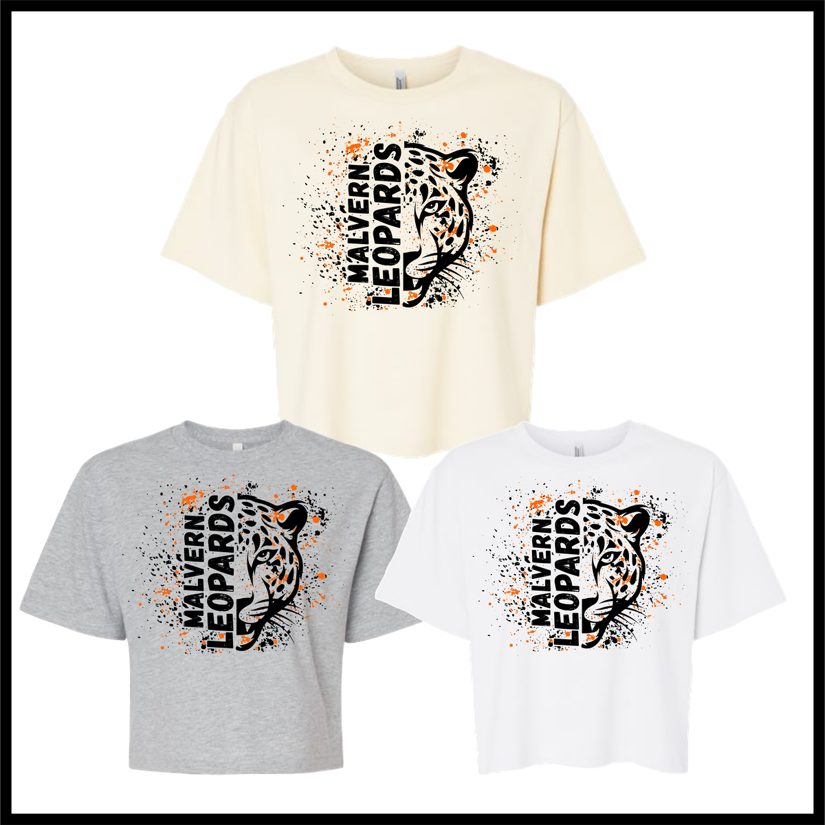 MES LLPO Malvern Leopards Splatter Print Boxy Crop T-Shirt
