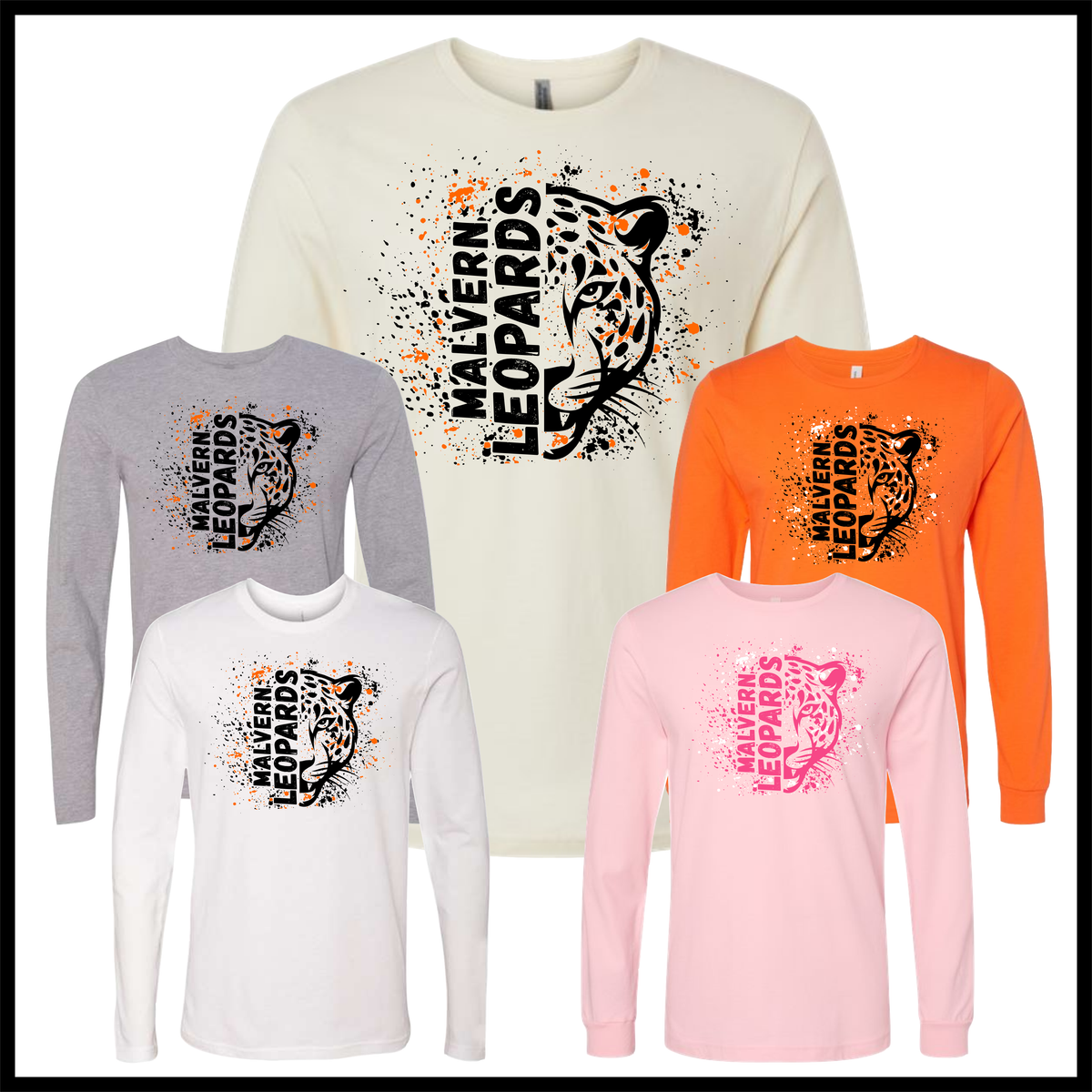MES LLPO Malvern Leopards Splatter Print Long Sleeve Ringspun Cotton T-Shirt