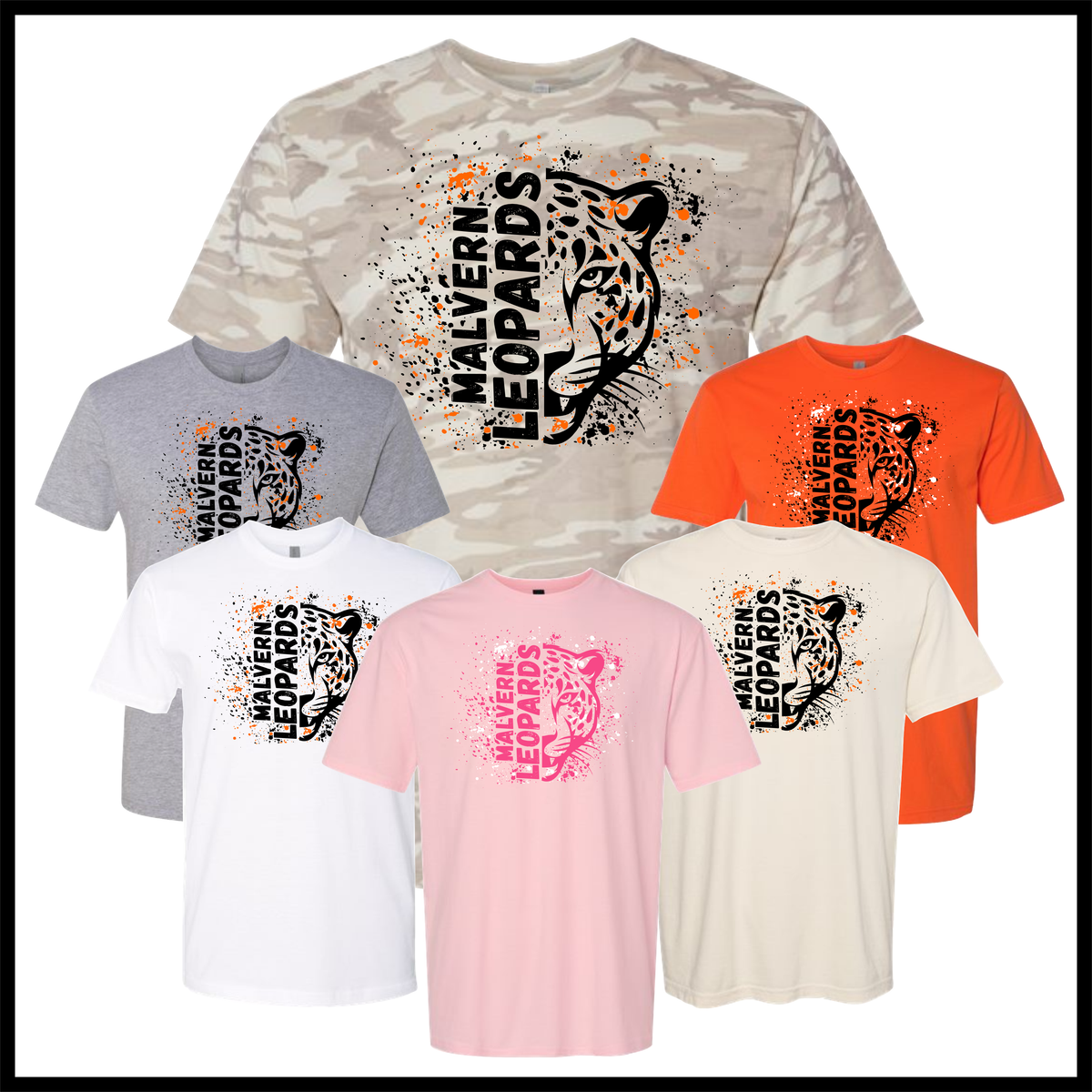 MES LLPO Malvern Leopards Splatter Print Short Sleeve Ringspun Cotton T-Shirt