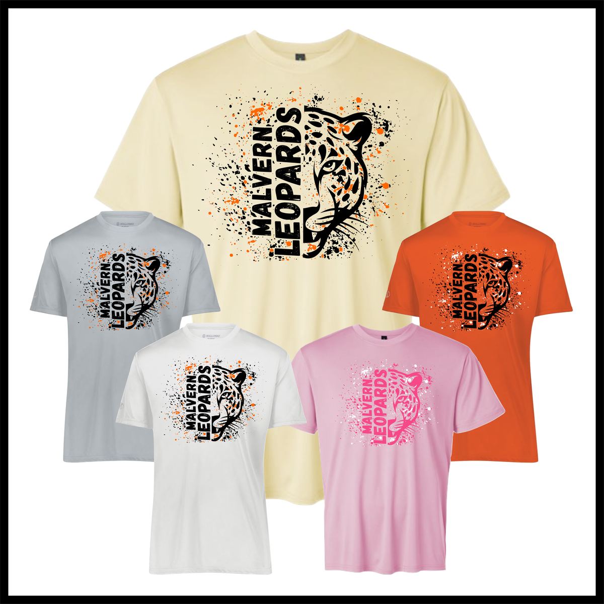 MES LLPO Malvern Leopards Splatter Print Short Sleeve 100% Poly Wicking T-Shirt