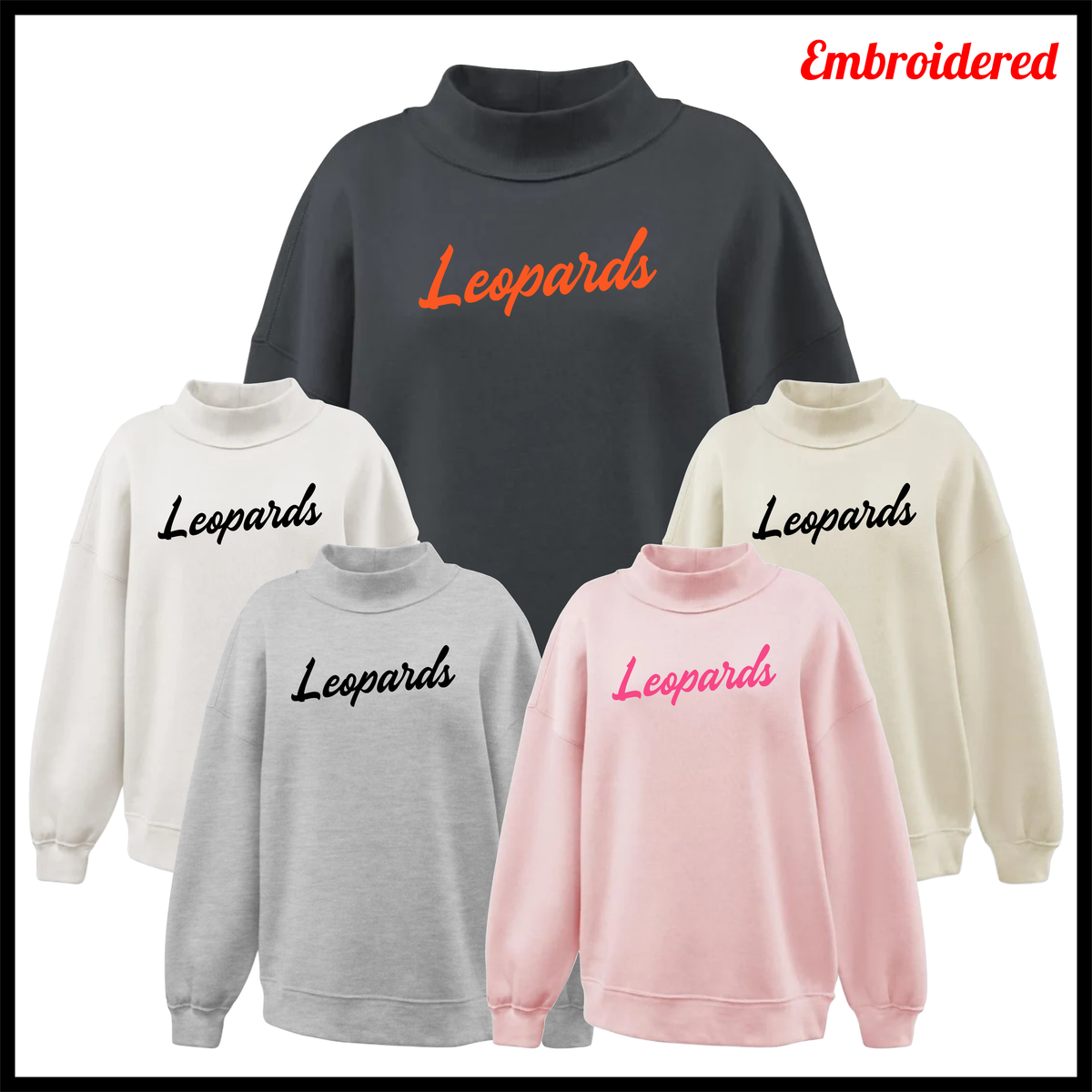 MES LLPO Embroidered Leopards Mock Neck Sweatshirt