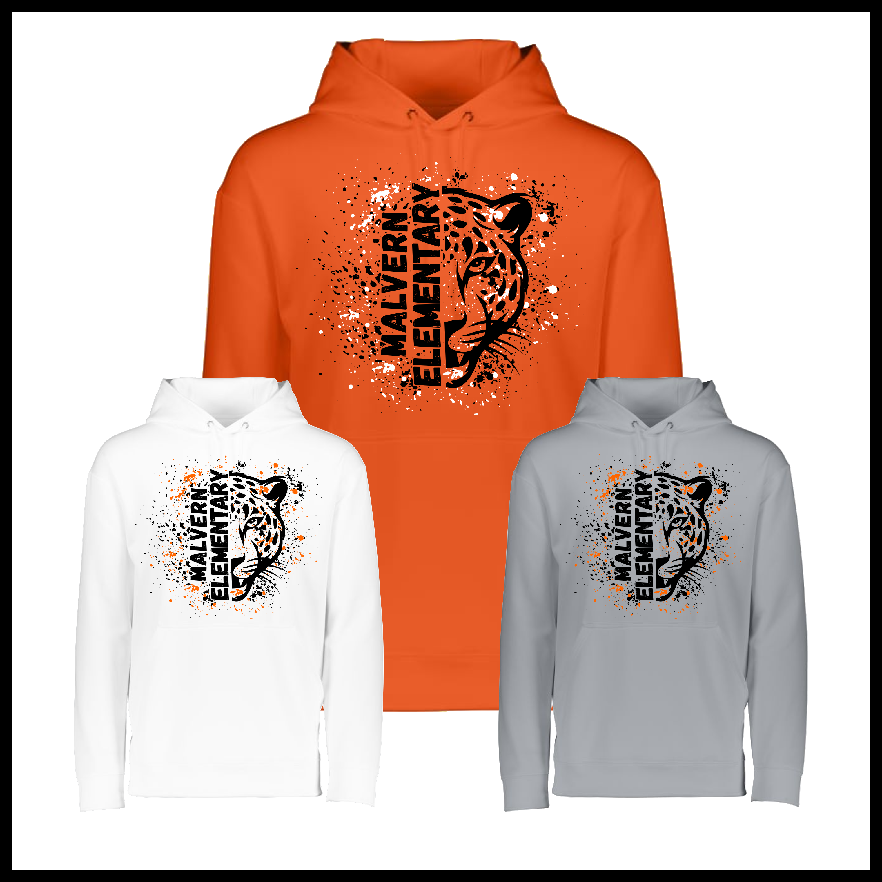 MES Malvern Elementary Splatter Print 100% Poly Wicking Hoodie Sweatshirt