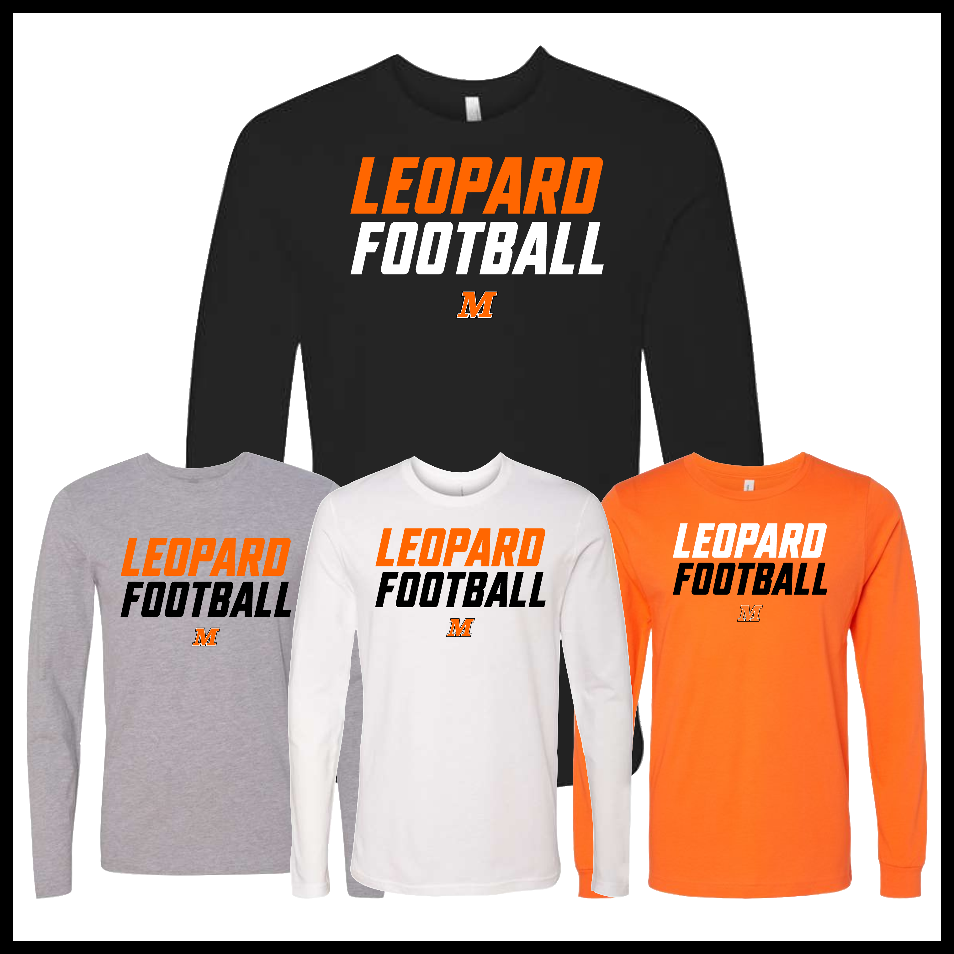 Malvern FB'26 Leopard Football Long Sleeve Ringspun Cotton T-Shirt