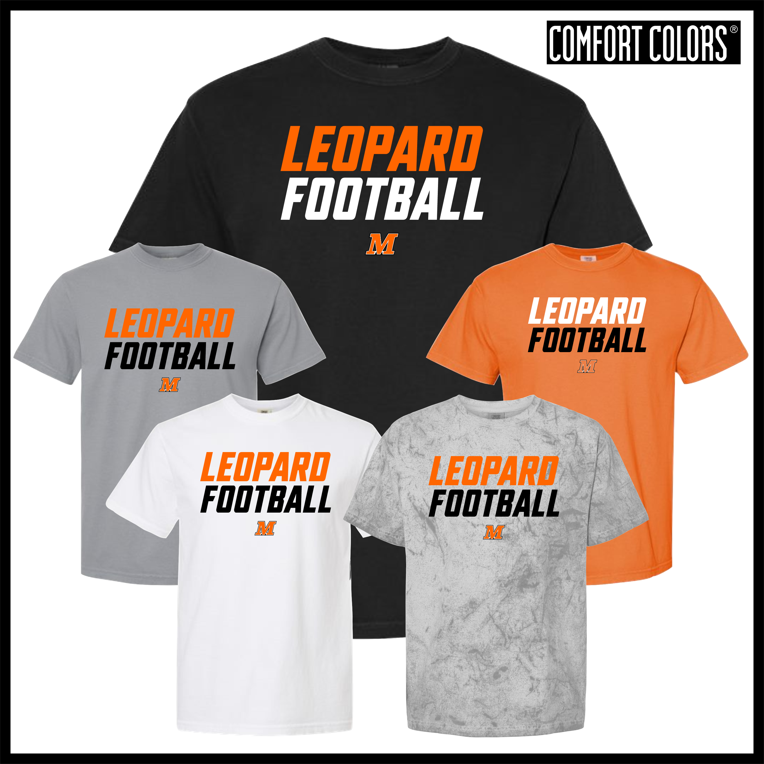 Malvern FB'26 Leopard Football Short Sleeve Comfort Colors T-Shirt