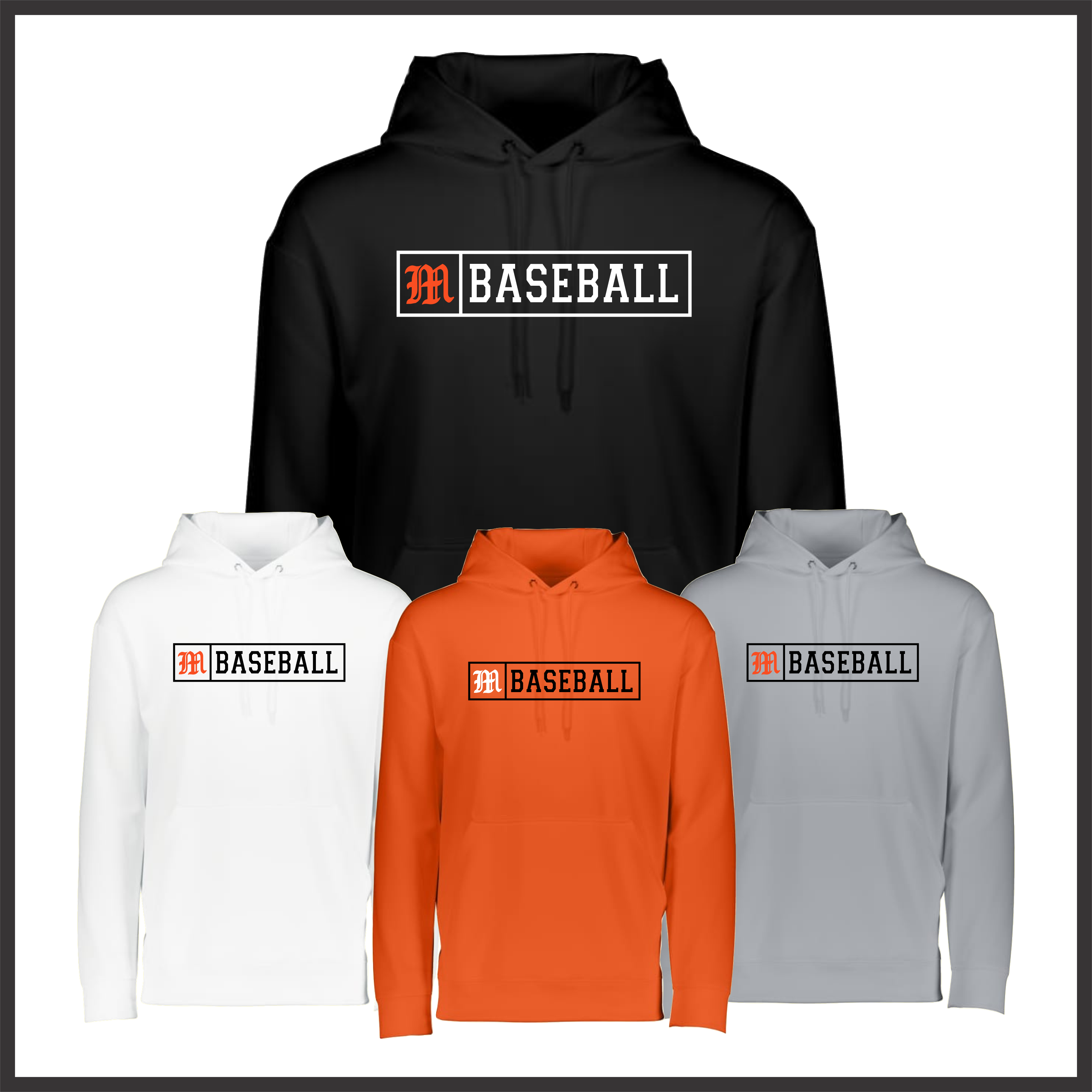 Malvern Baseball TEXT BLOCK 100% Poly Wicking Hoodie Sweatshirt