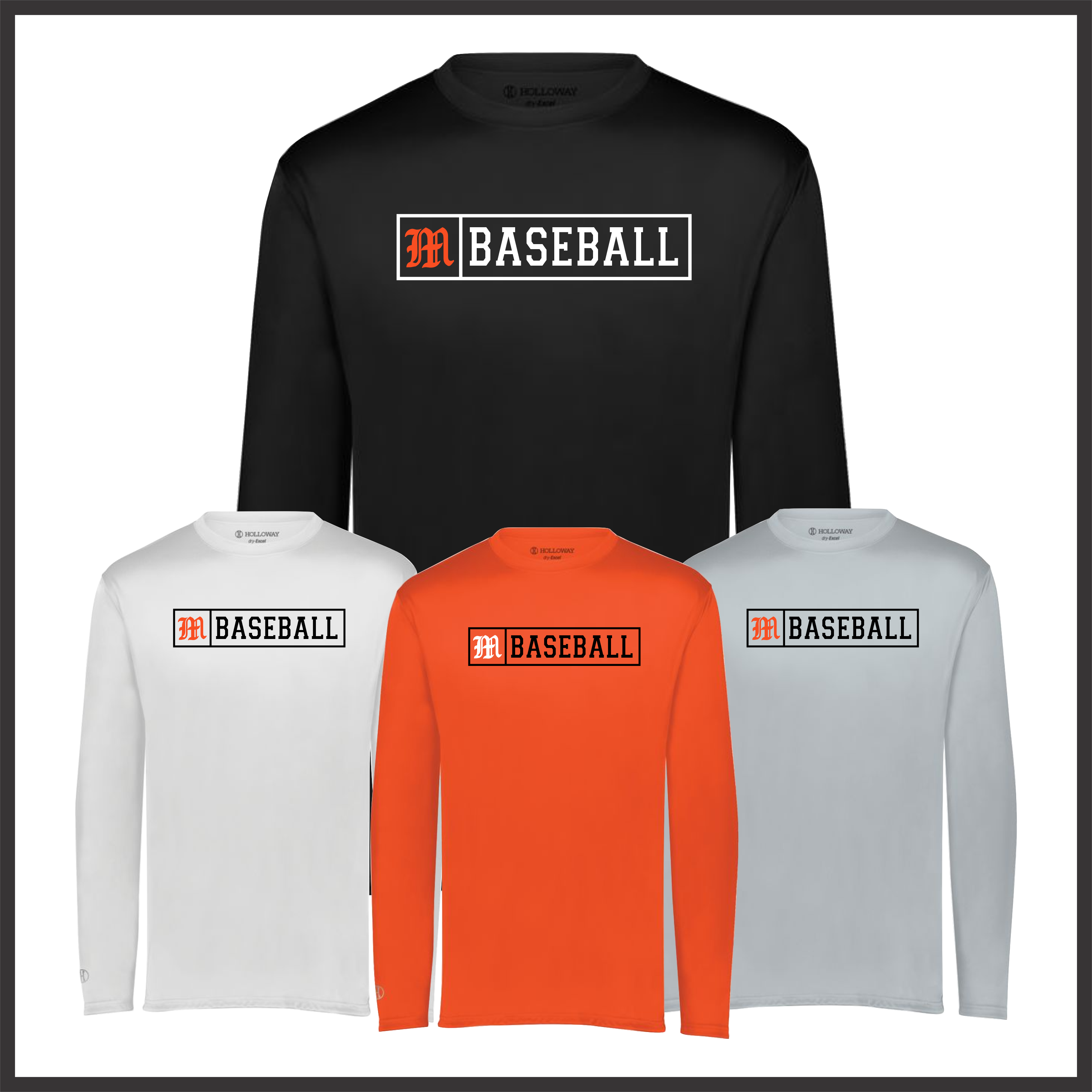 Malvern Baseball TEXT BLOCK Long Sleeve 100% Poly Wicking T-Shirt