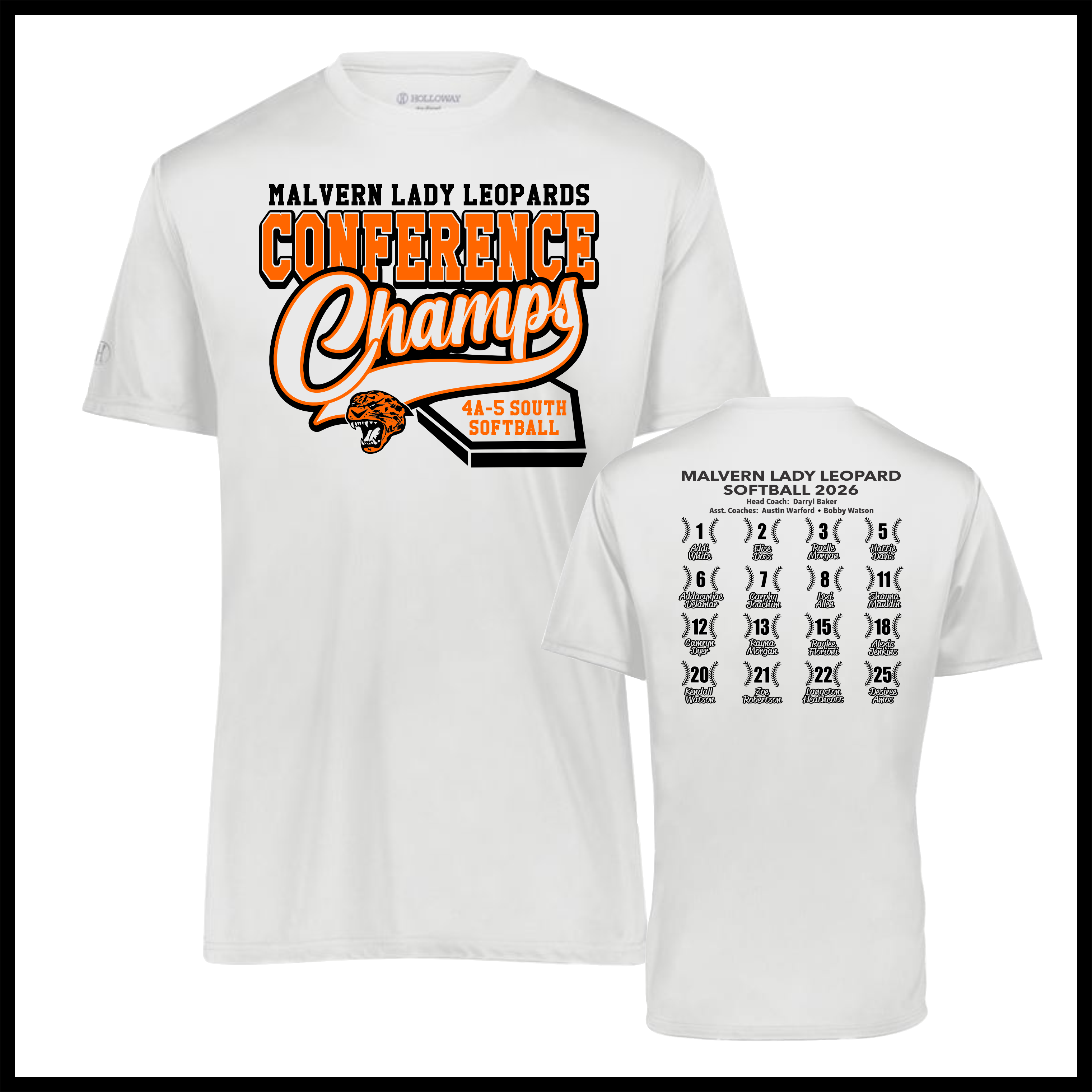 Malvern Softball Conference Champs Short Sleeve 100% Poly Wicking T-Shirt