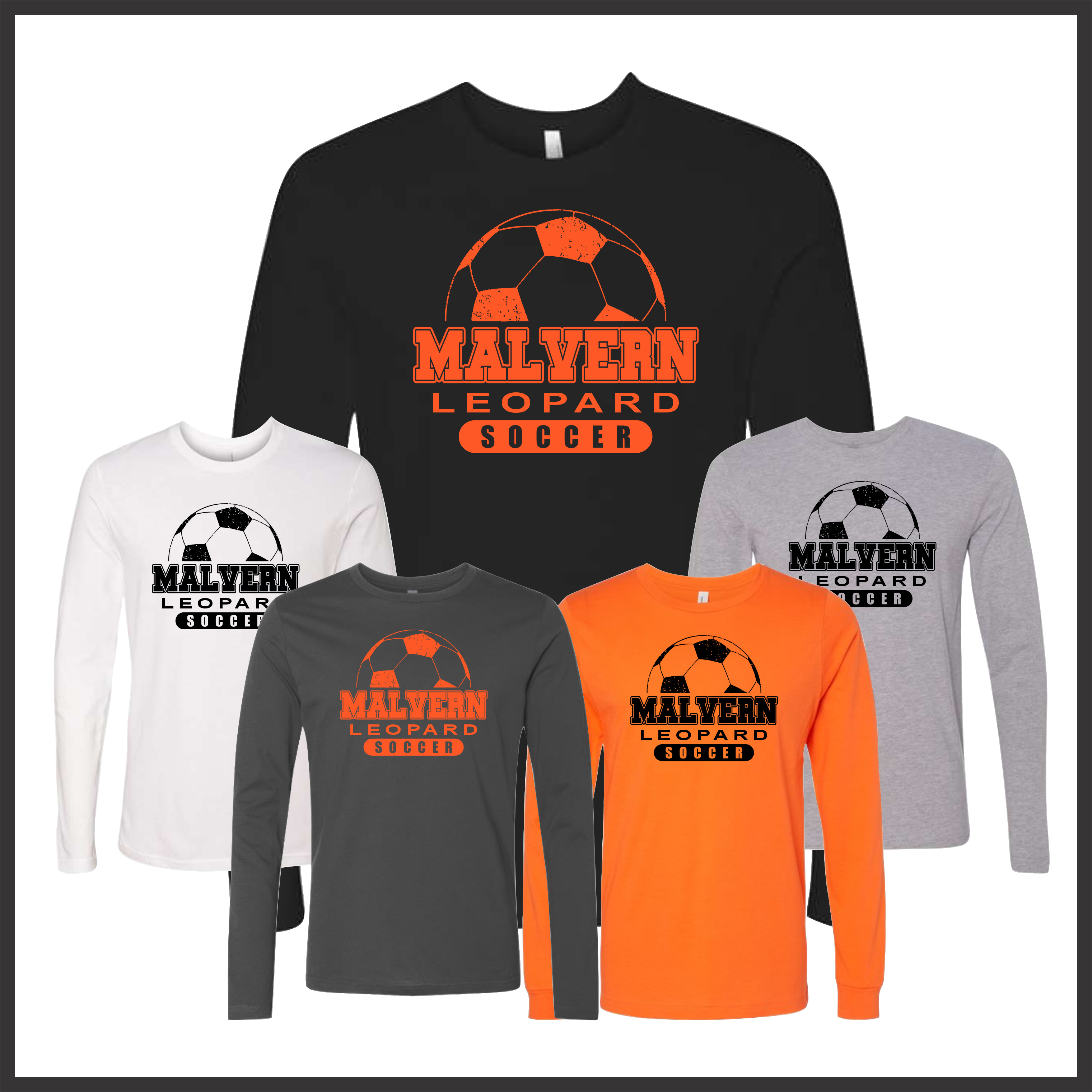 Malvern Soccer BALL PRINT Long Sleeve Ringspun Cotton T-Shirt