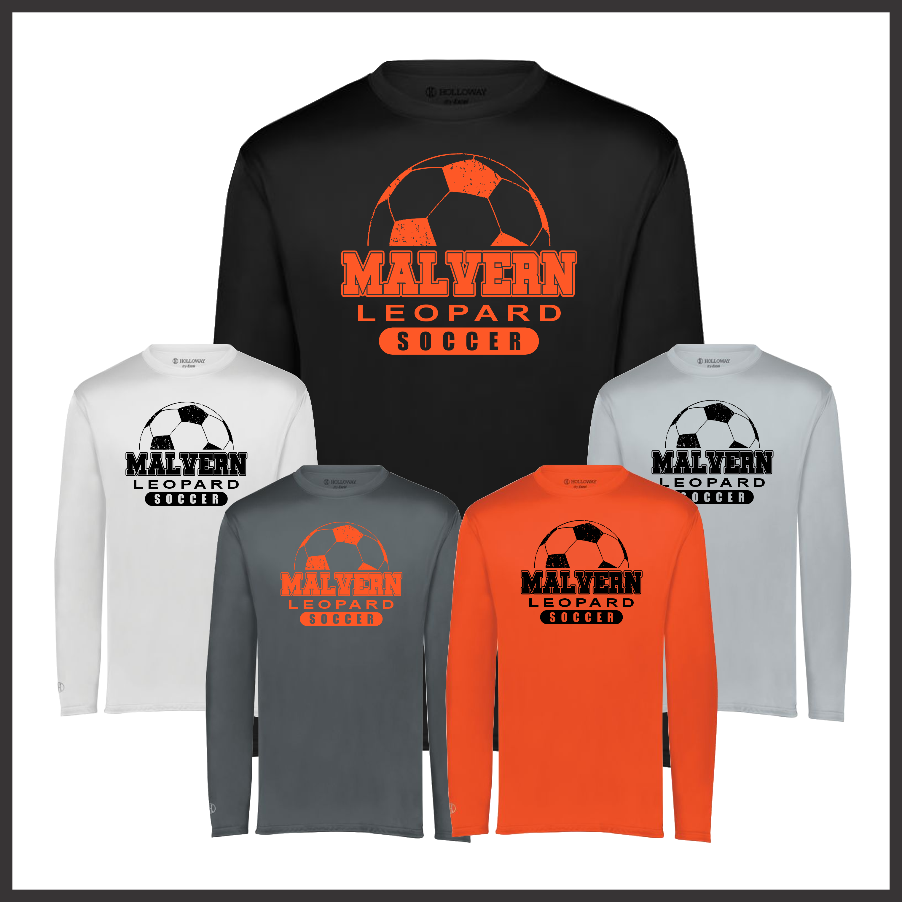 Malvern Soccer BALL PRINT Long Sleeve 100% Poly Wicking T-Shirt
