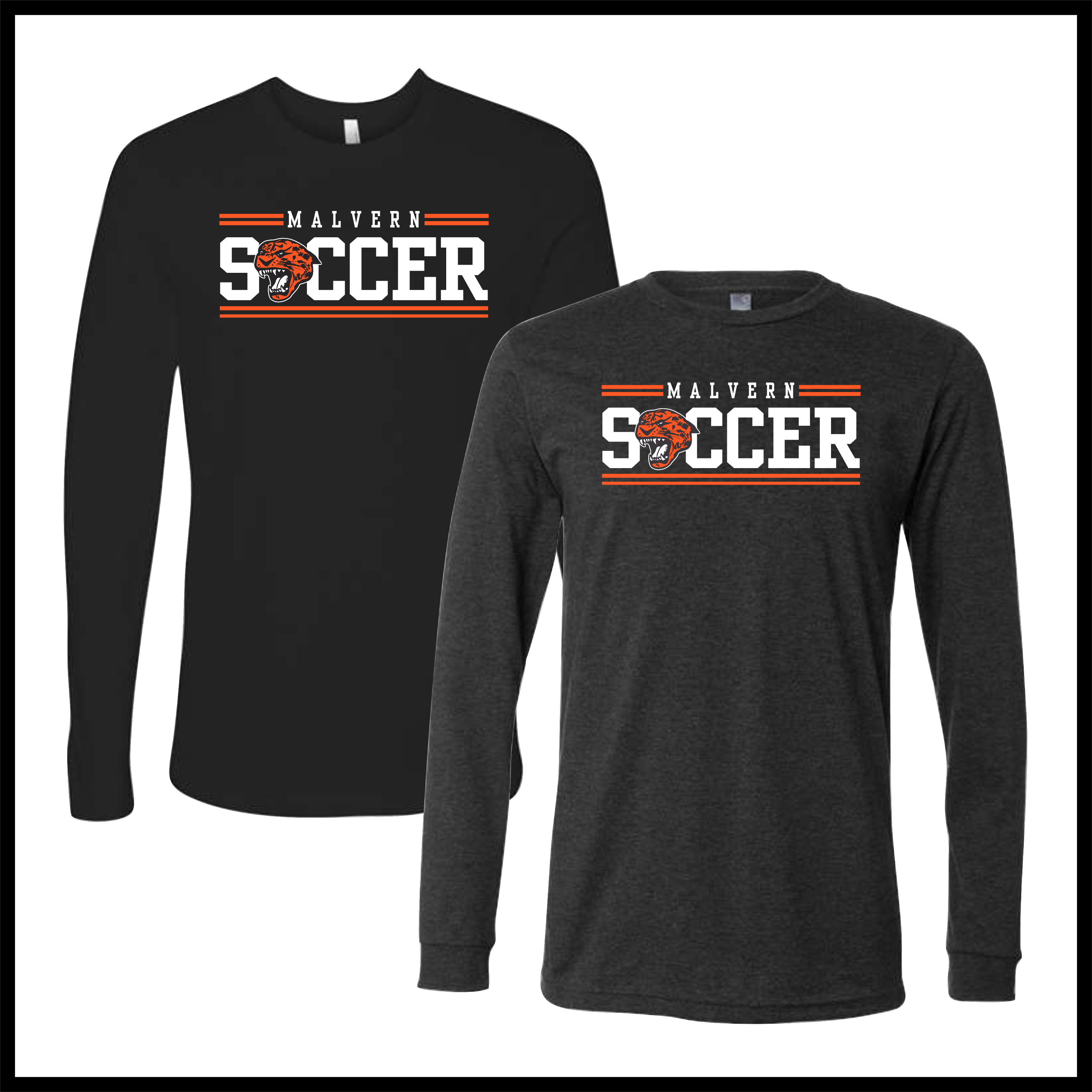 Malvern Soccer BLOCK TEXT Long Sleeve Ringspun Cotton T-Shirt
