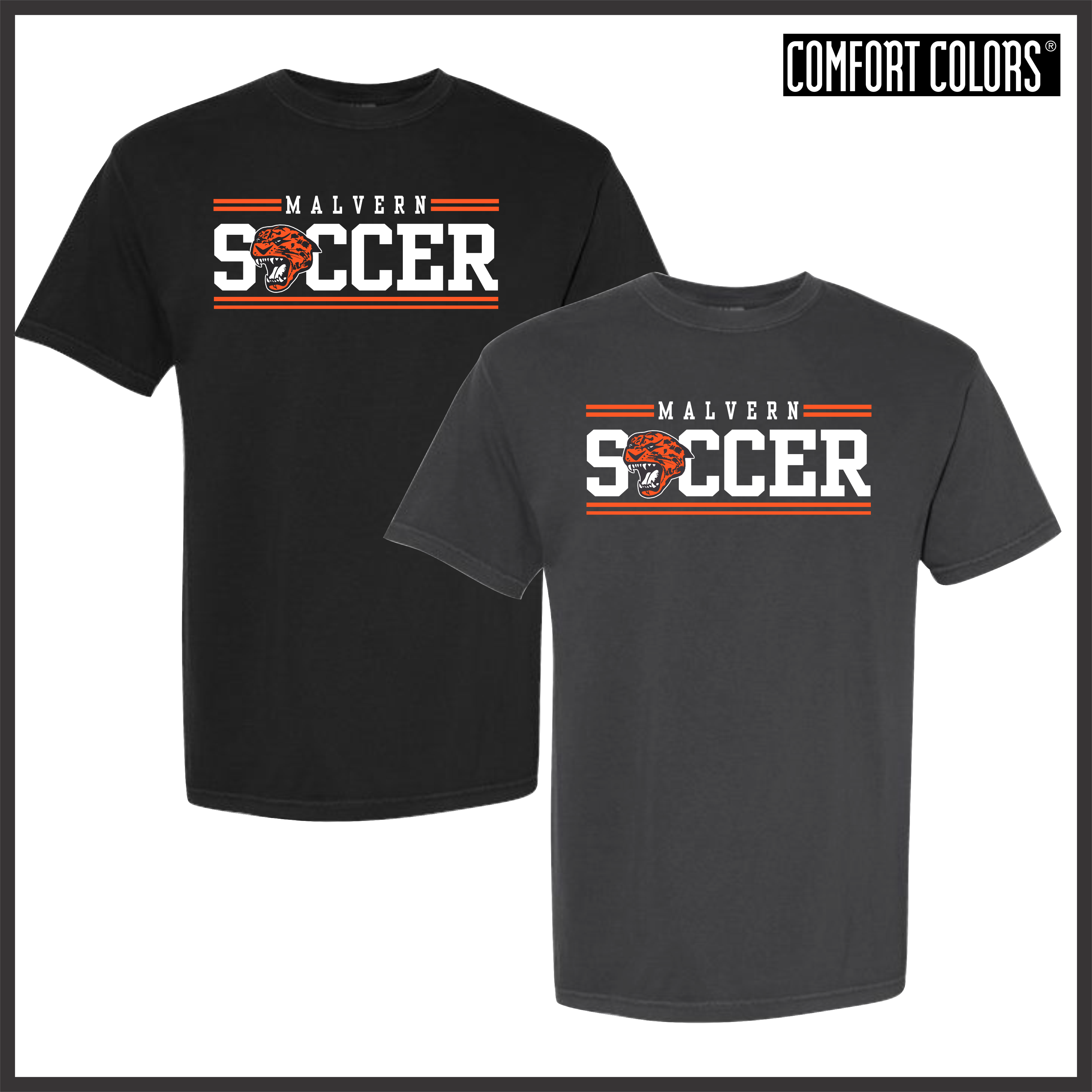 Malvern Soccer BLOCK TEXT Short Sleeve Comfort Colors T-Shirt