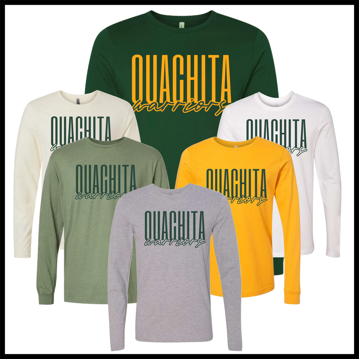 Ouachita Warriors Stacked Text Long Sleeve Ringspun Cotton T-Shirt