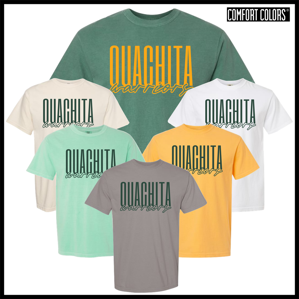 Ouachita Warriors Stacked Text Short Sleeve Comfort Colors T-Shirt