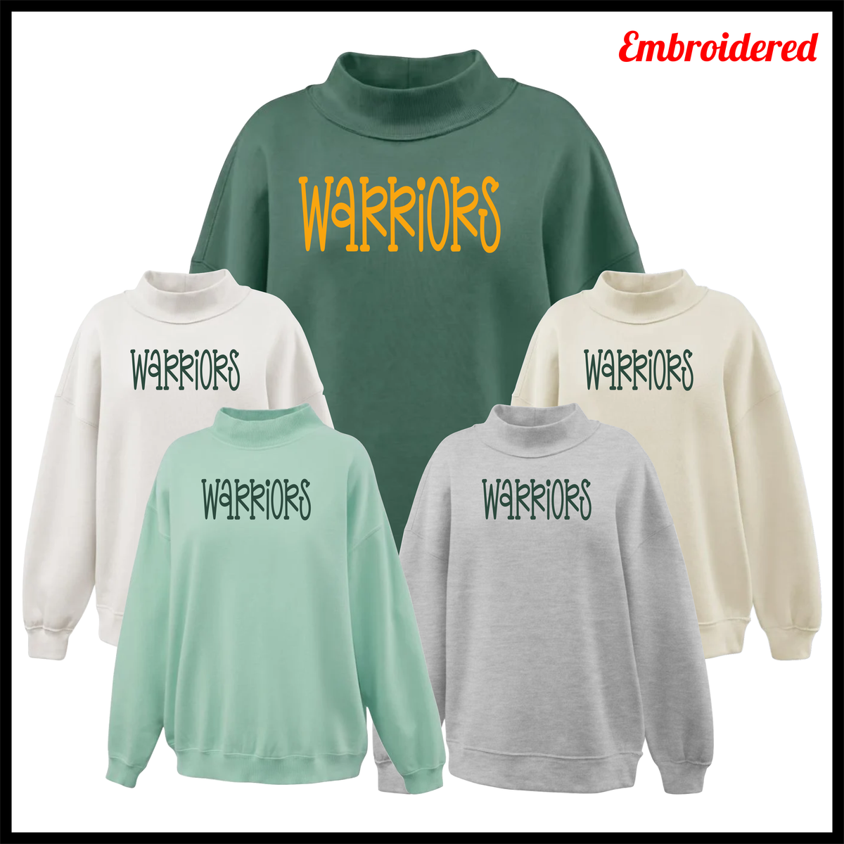 Ouachita Embroidered Warriors Text Mockneck Sweatshirt