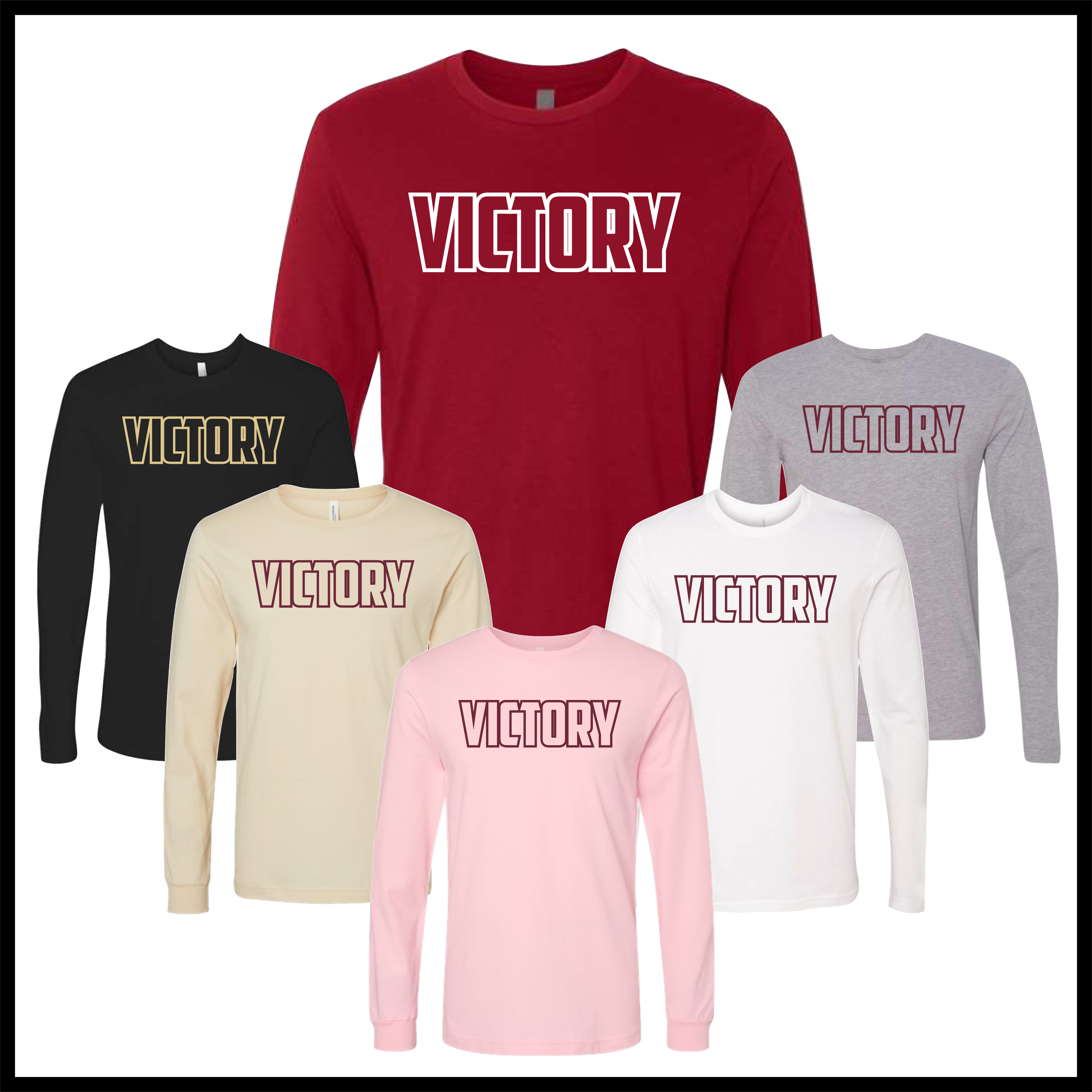 Victory Baseball Block Logo Long Sleeve Cotton T-Shirt