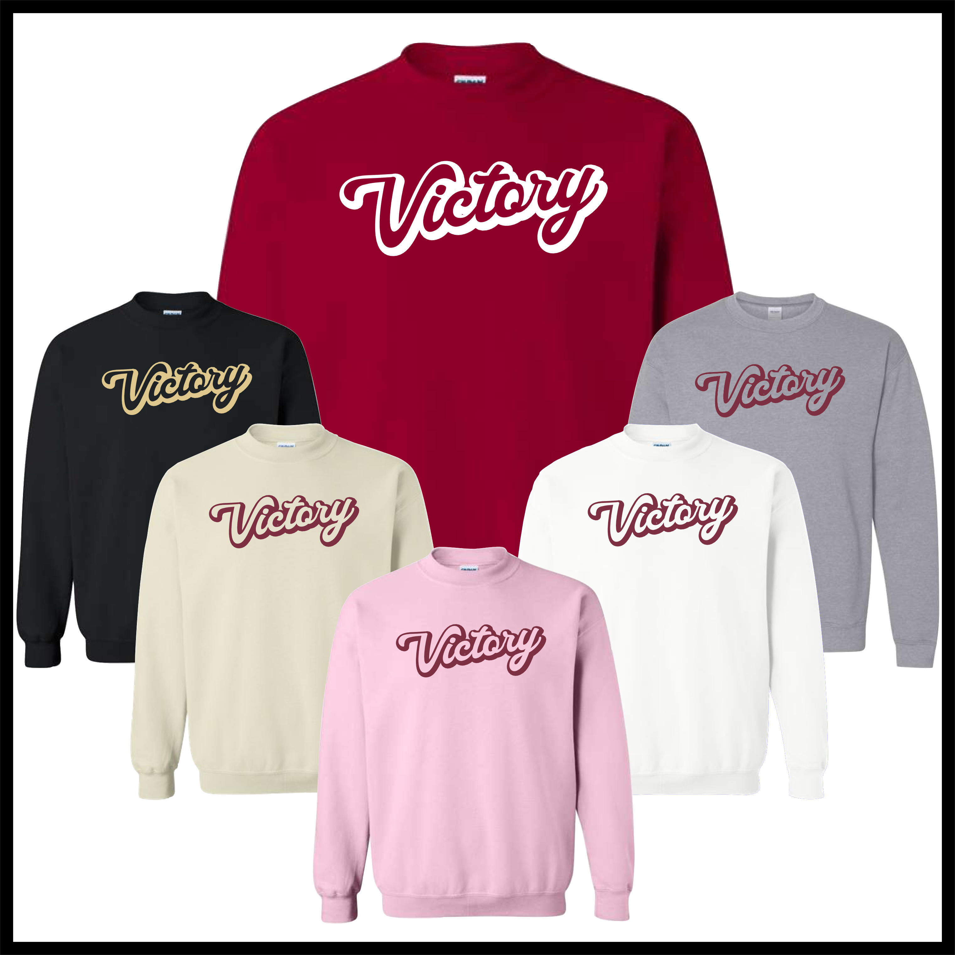 Victory Baseball Script Logo Cotton Blend Crewneck Sweatshirt