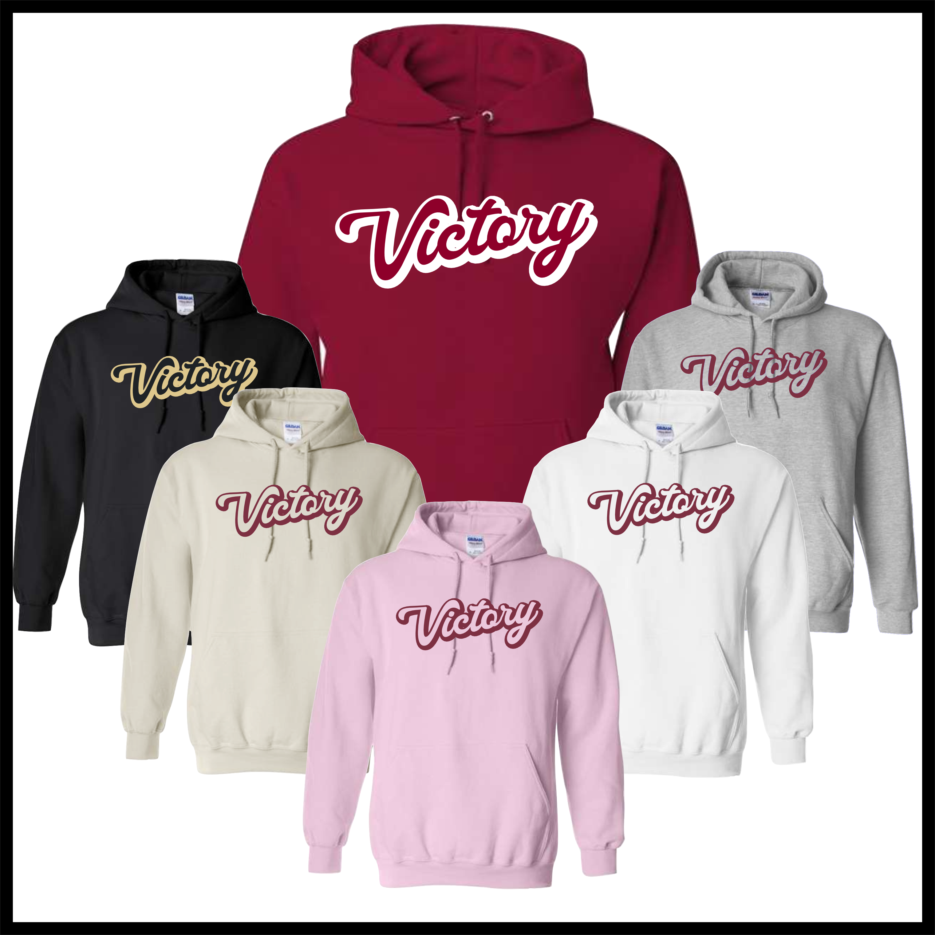 Victory Baseball Script Logo Cotton Blend Hoodie Sweatshirt