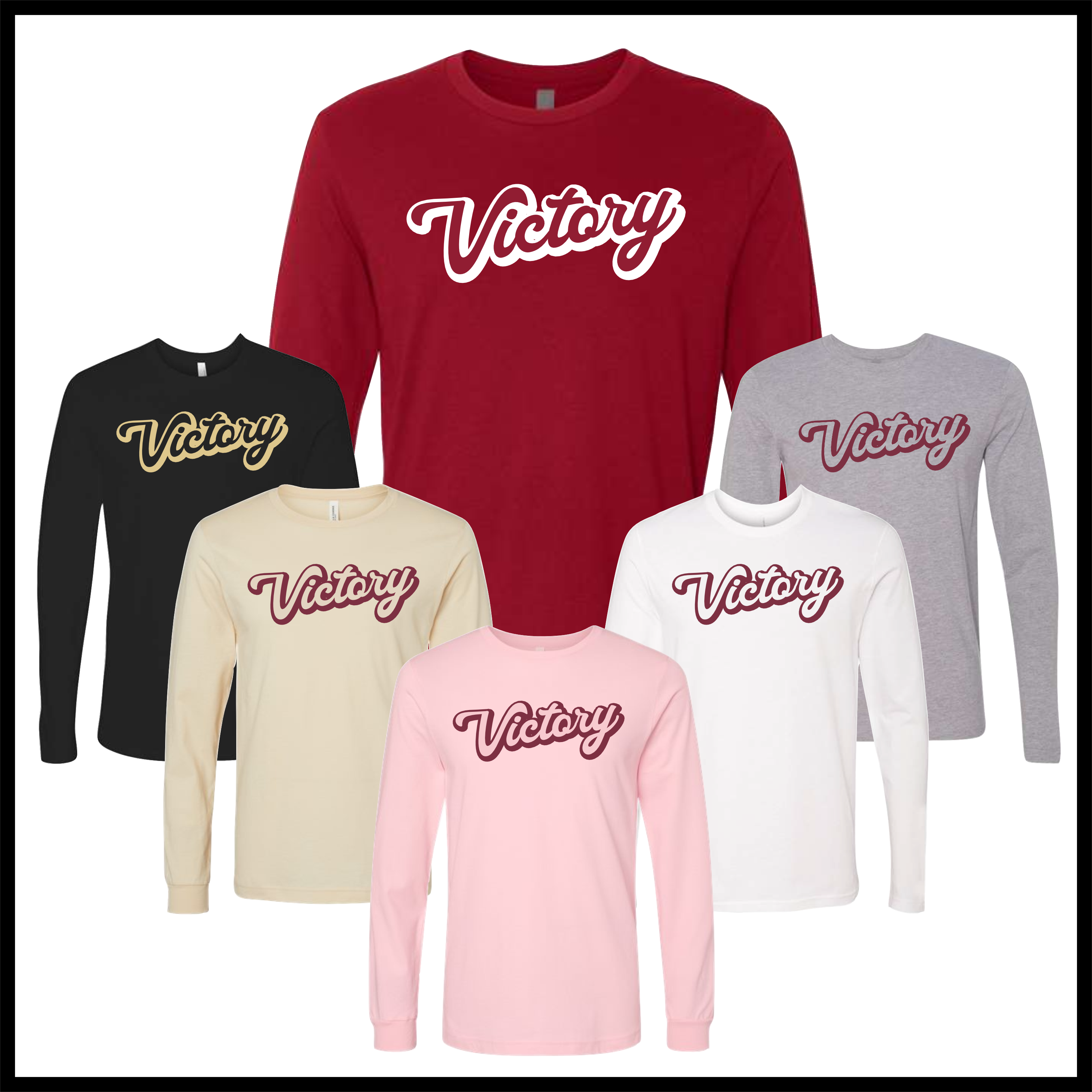 Victory Baseball Script Logo Long Sleeve Cotton T-Shirt